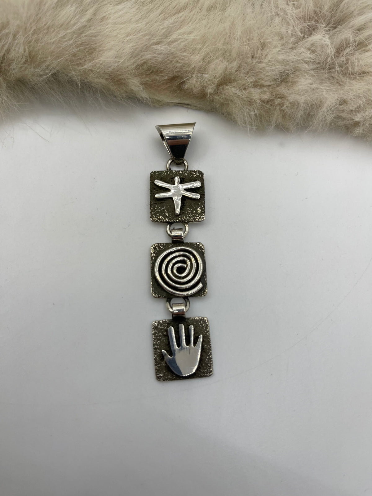 7mm Bail Triple Dangle Mini Petroglyph Pendant by Alex Sanchez, Navajo