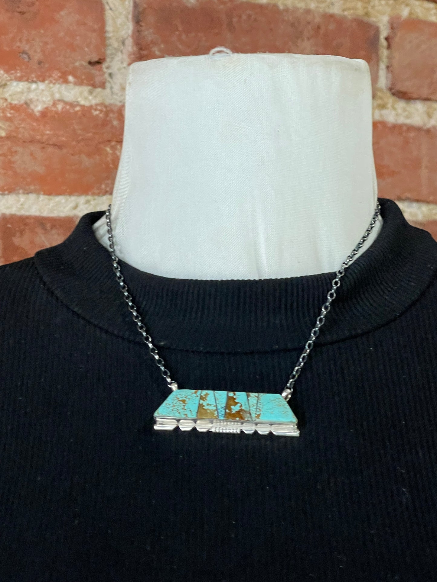 #8 Turquoise Inlaid Bar 16" Necklace by Brandon Etsitty, Navajo
