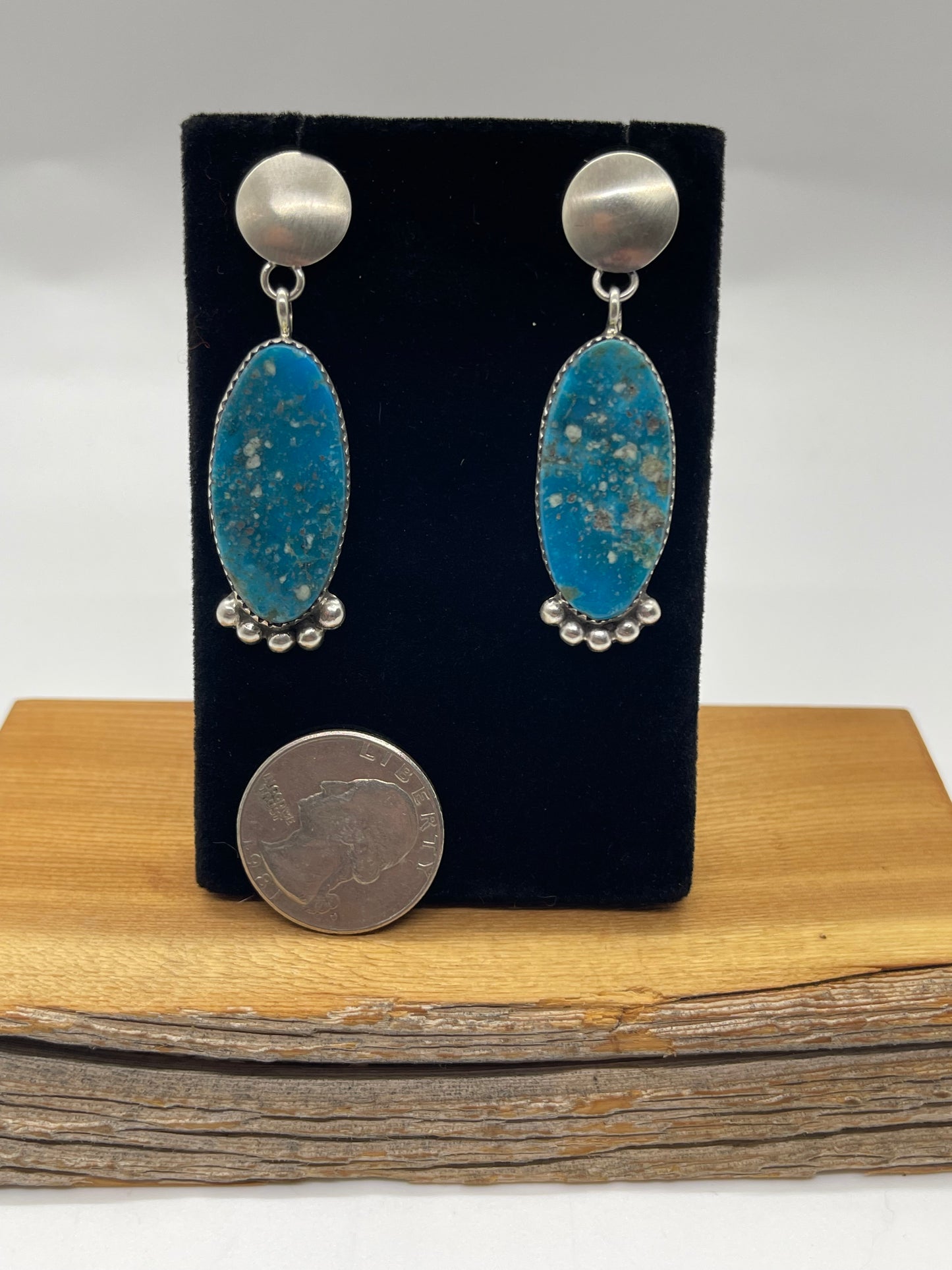 Turquoise Oval Post Dangle Earrings by Selina Warner, Navajo