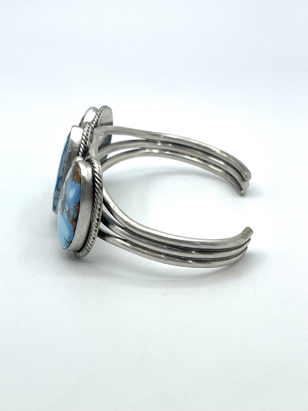 6.5"-7" 3 Stone Golden Hills Turquoise Cuff by Tom Lewis, Navajo
