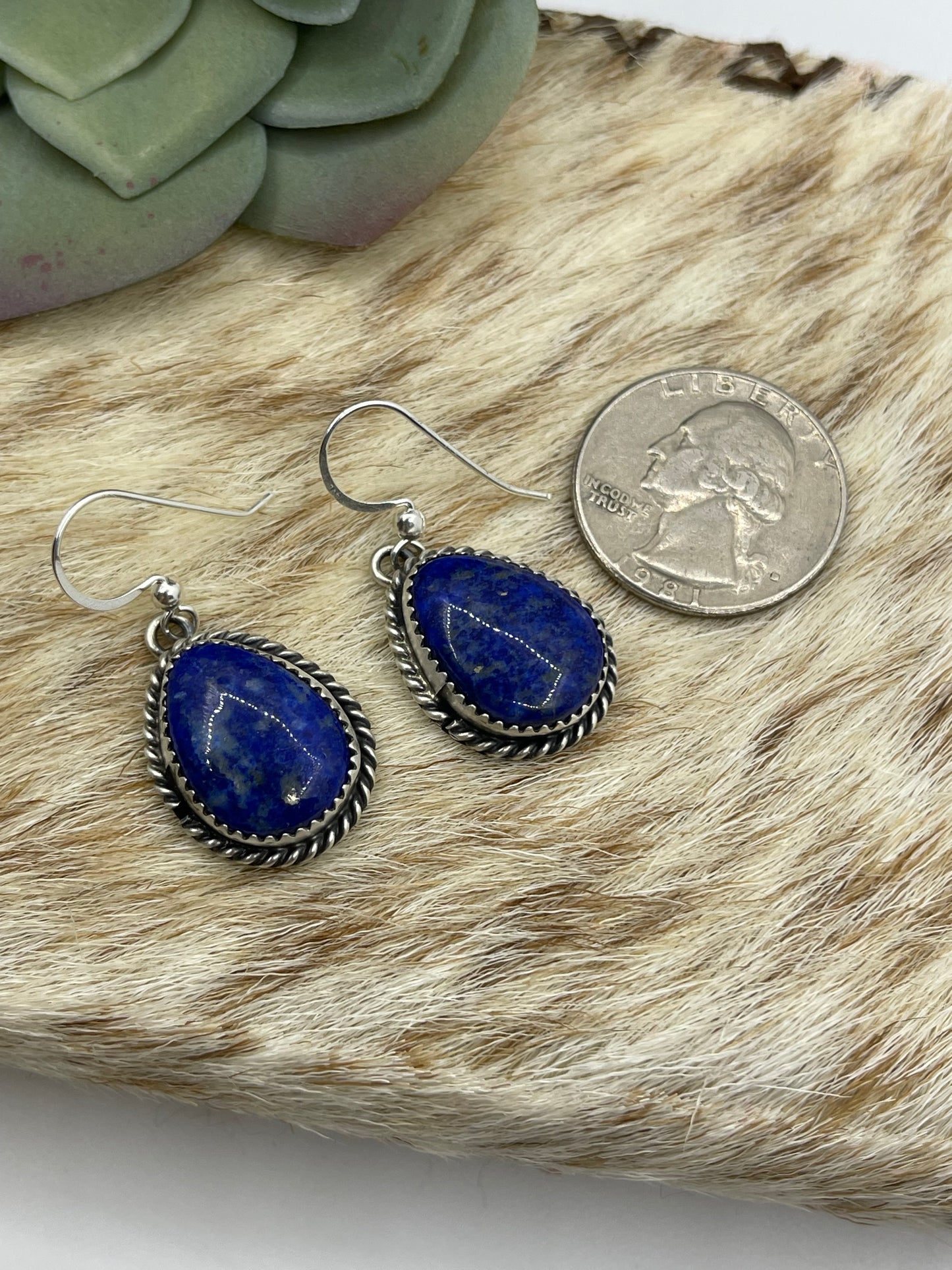 Lapis Teardrop Dangle Earrings by Freda Martinez, Navajo