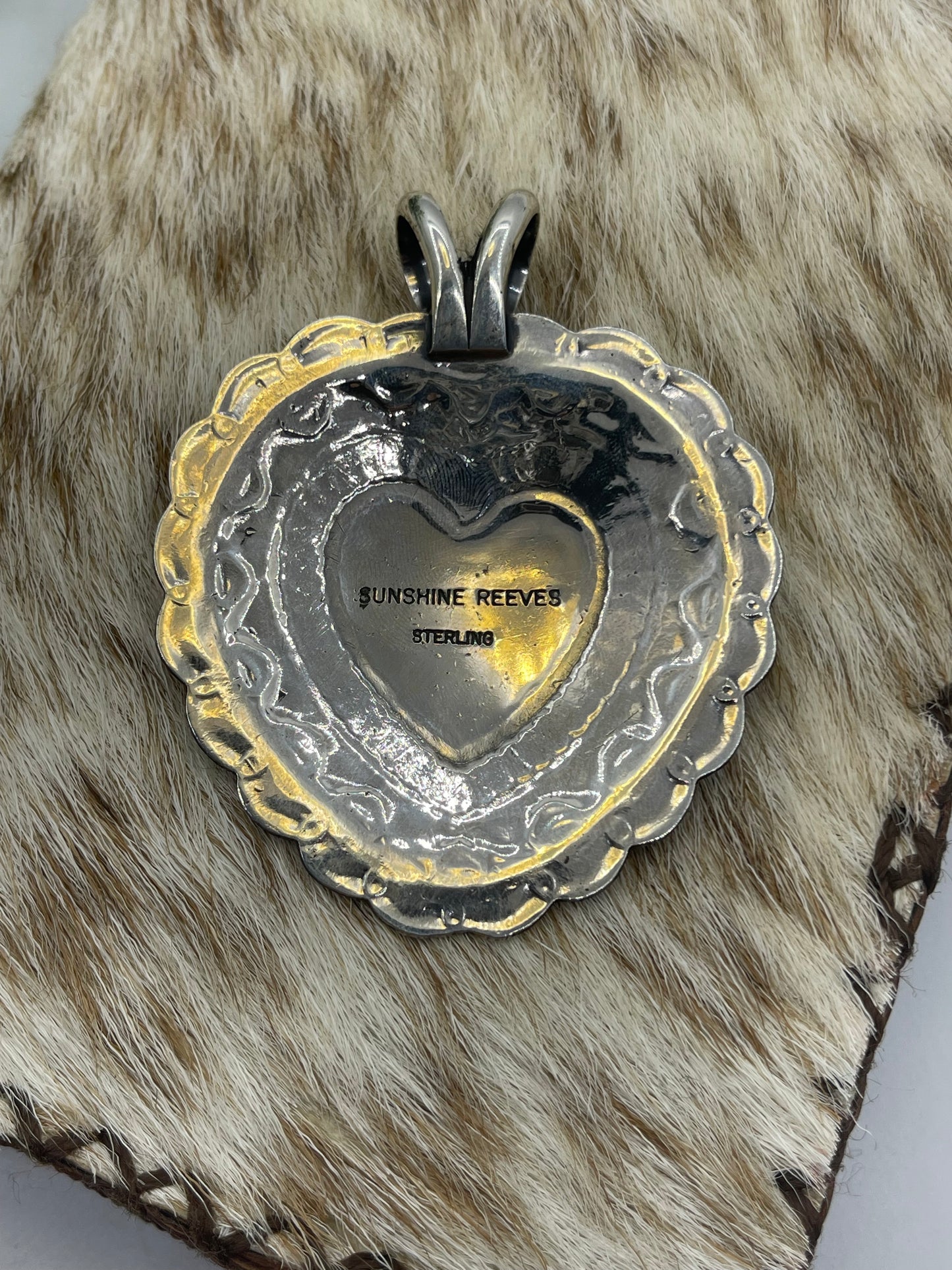 Stamped Heart Concho Pendant by Sunshine Reeves, Navajo