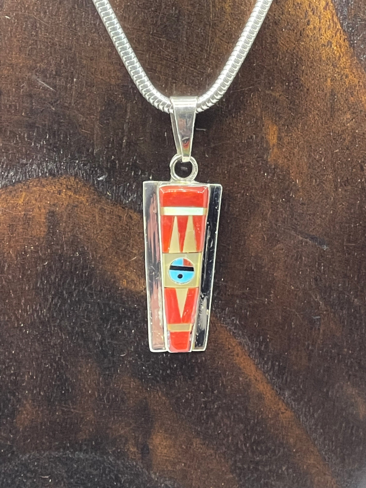 16" Nekclace Inlay Sunface Pendant 4.3mm Bail by Patty Edaakie, Zuni