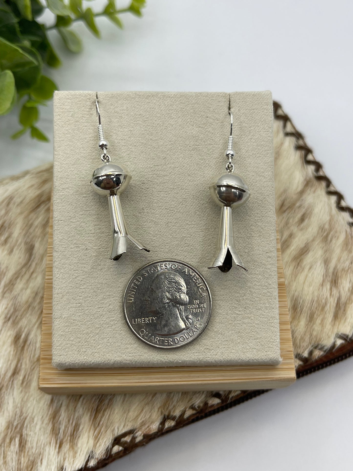 Handmade Silver Blossom Dangle Earrings by Emily Tsosie, Navajo
