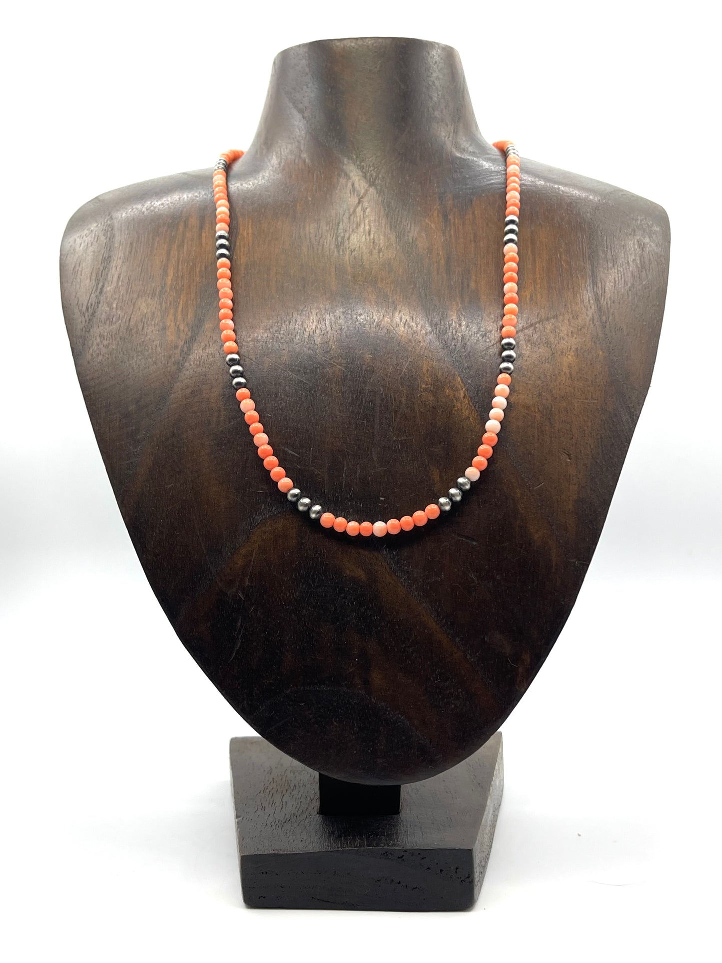 18" 4mm Peach Coral & Navajo Style Beads Necklace