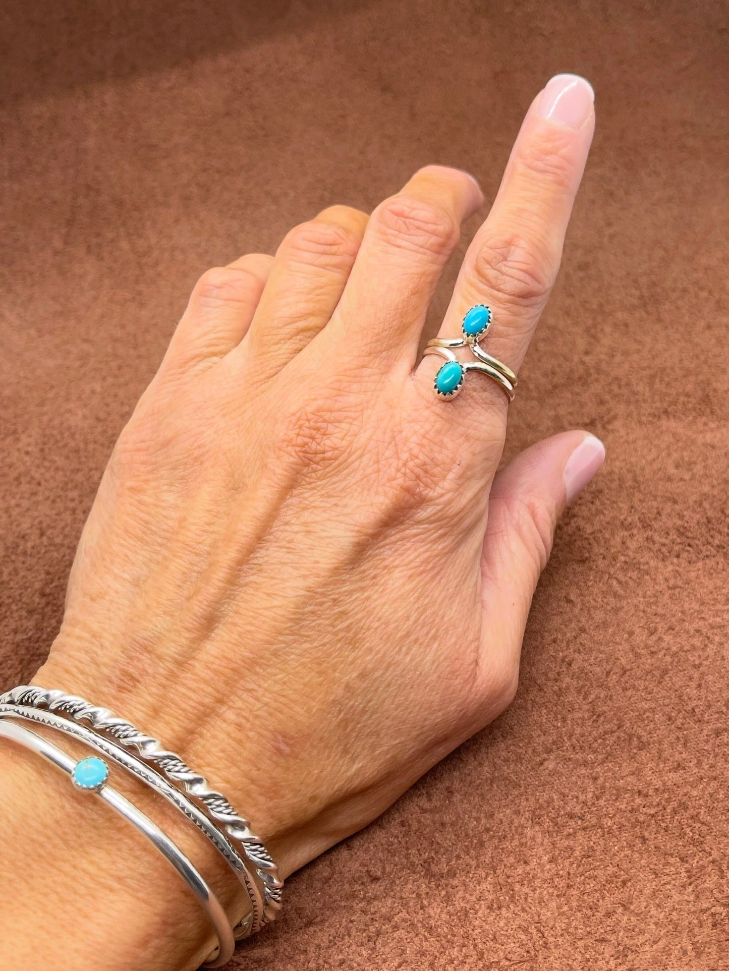 7.5 Sleeping Beauty Turquoise Ring by Hiram Largo, Navajo