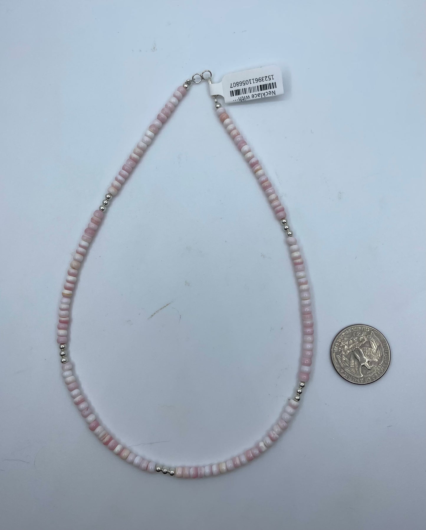 16" 4mm Pink Conch Shell Necklace with Silver Beads