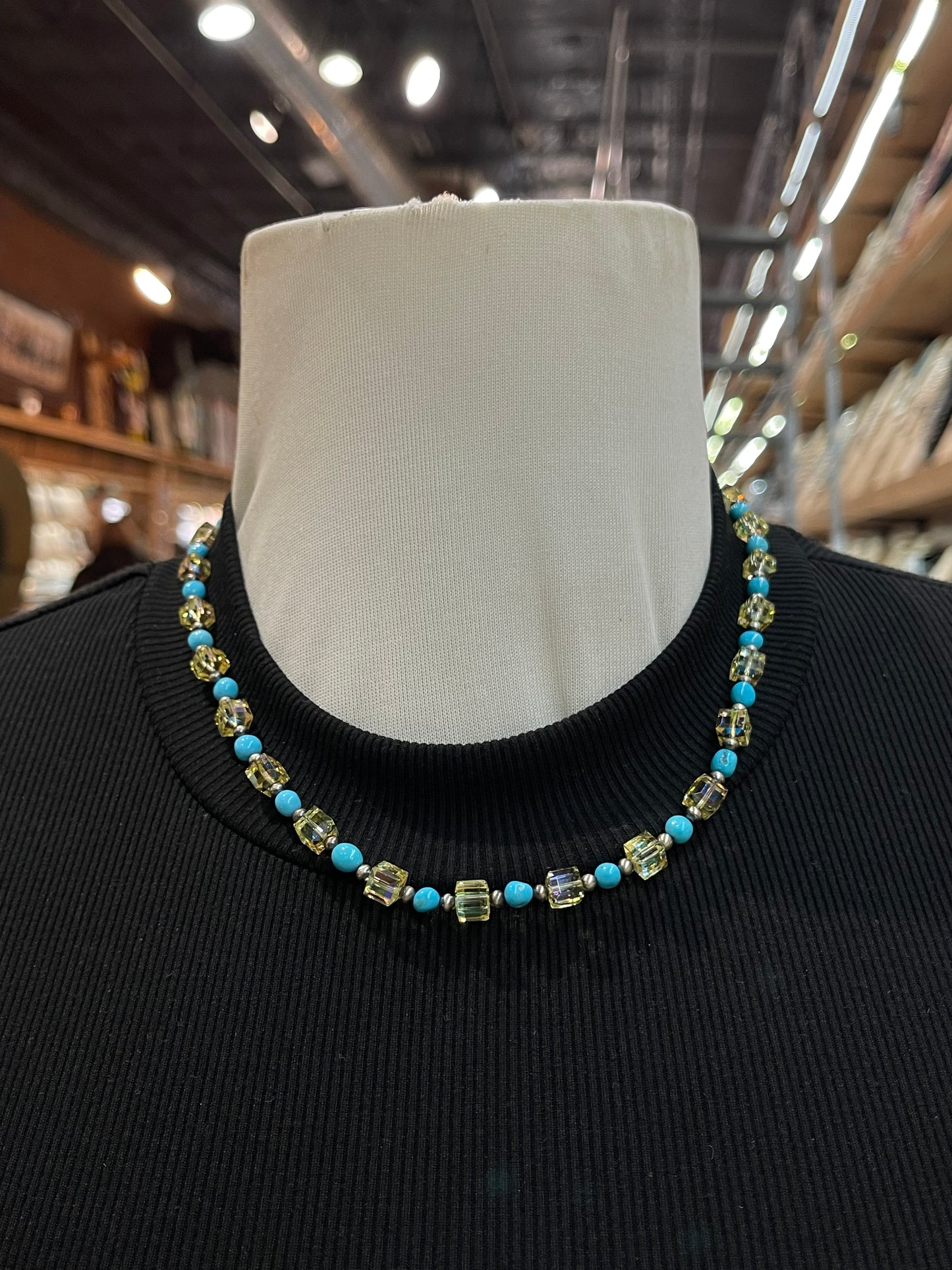 LOT 74 8/16 Yellow Swarovski Crystals and Sleeping Beauty Turquoise Necklace