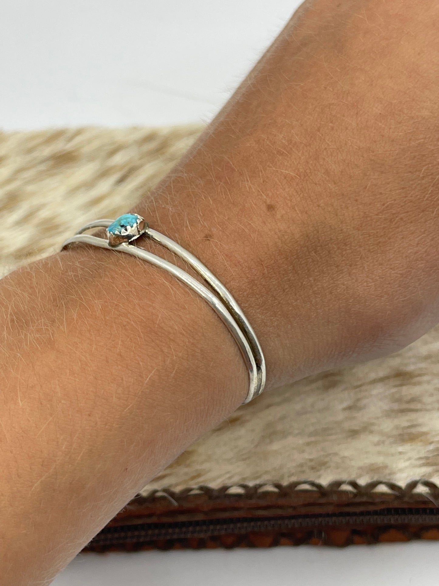 Kingman Turquoise Baby Bracelet by G.Perry, Navajo