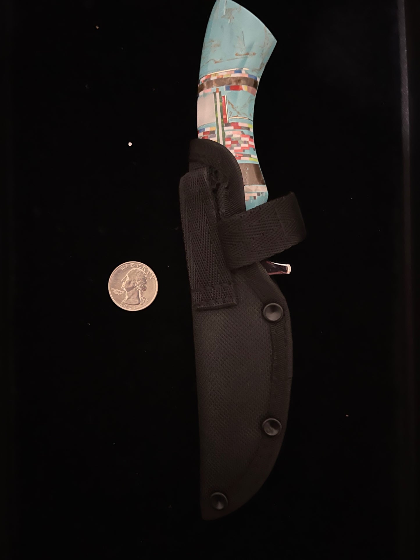 5" Handle 4" Blade Turquoise Inlay Fixed Blade Knife with Nylon Sheath