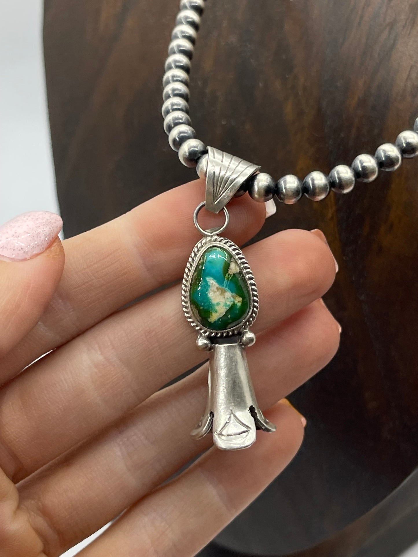 16" 5mm Navajo Pearls Necklace with Sonoran Gold Turquoise Blossom Pendant