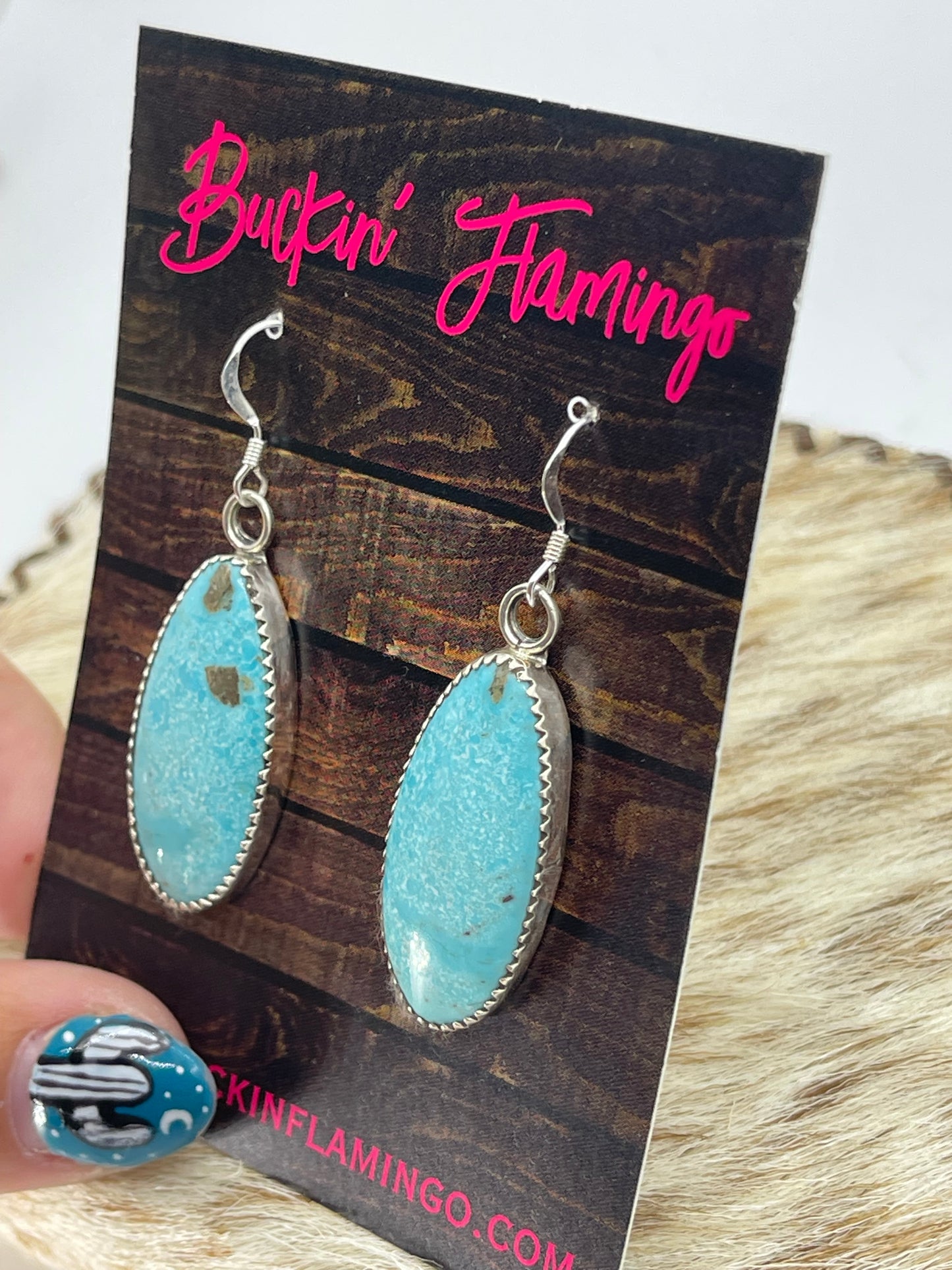 Turquoise Oval Dangle Earrings by Hiram Largo, Navajo
