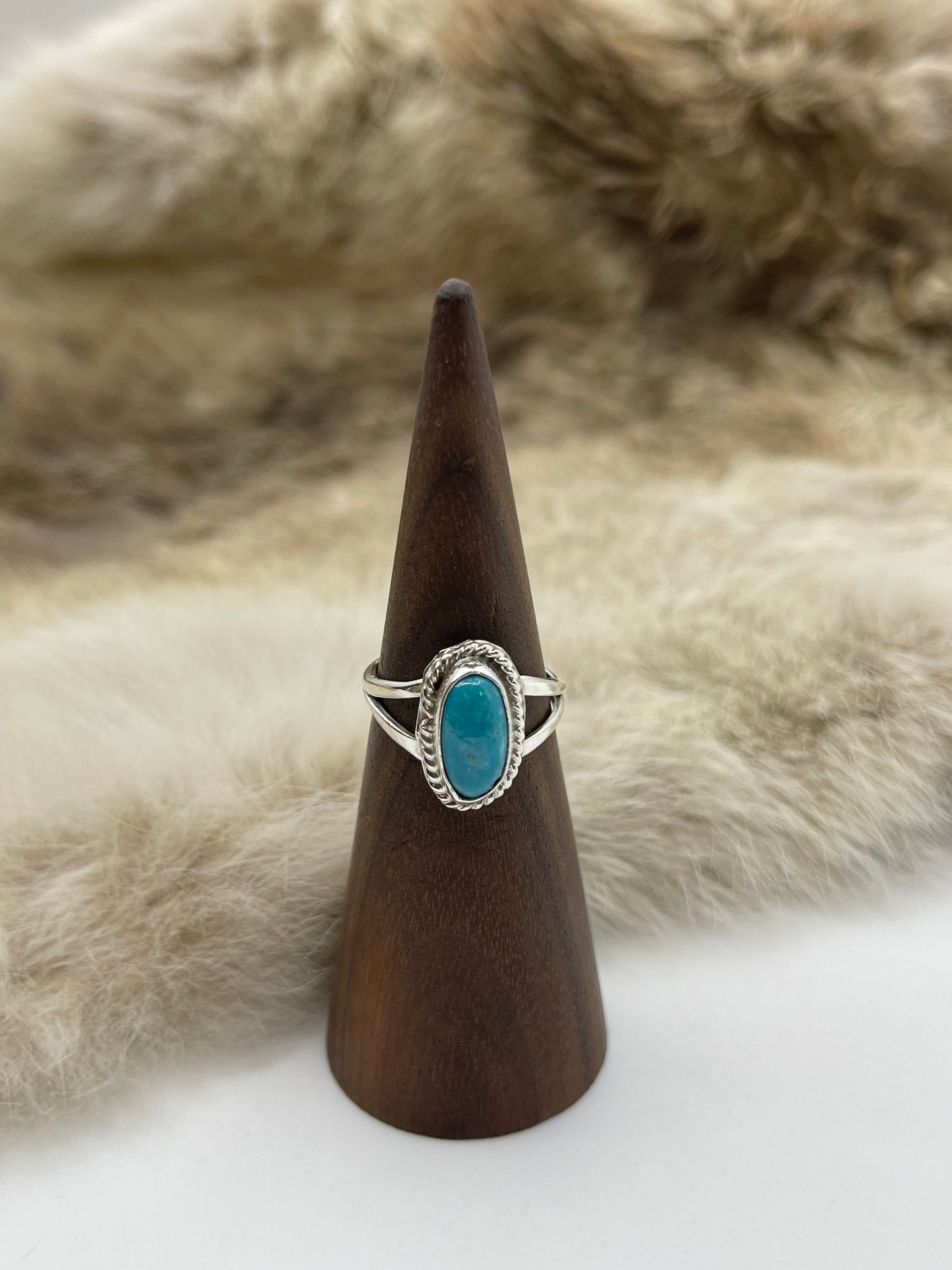 7.0 Single Oval Turquoise Ring by Gerald Joe, Navajo