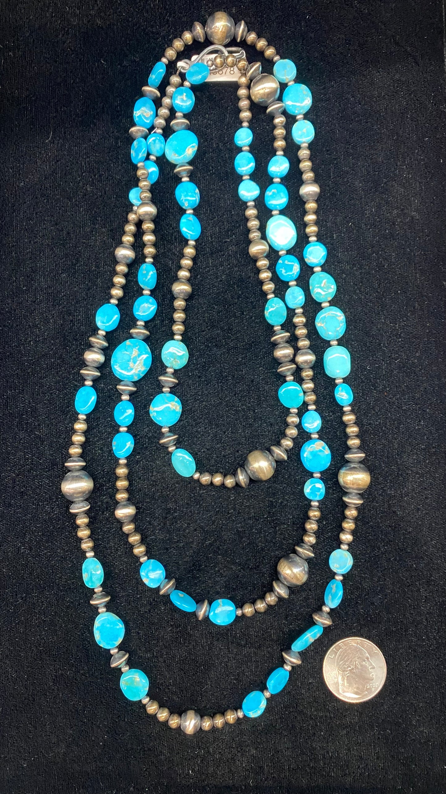 60" Graduated Navajo Pearls and Sleeping Beauty Turquoise Disc Beads