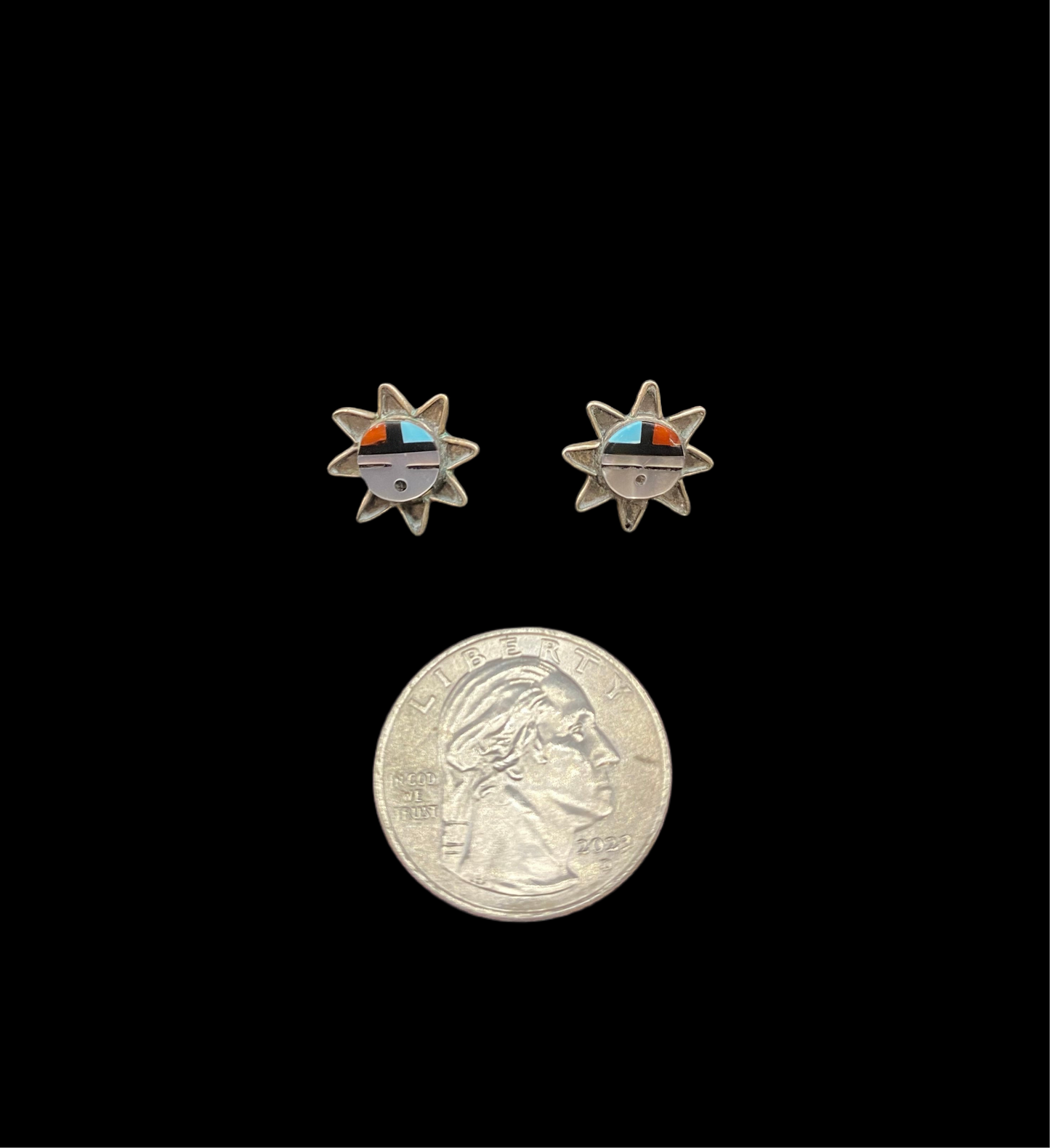 Inlay Sun Earrings, Zuni Made
