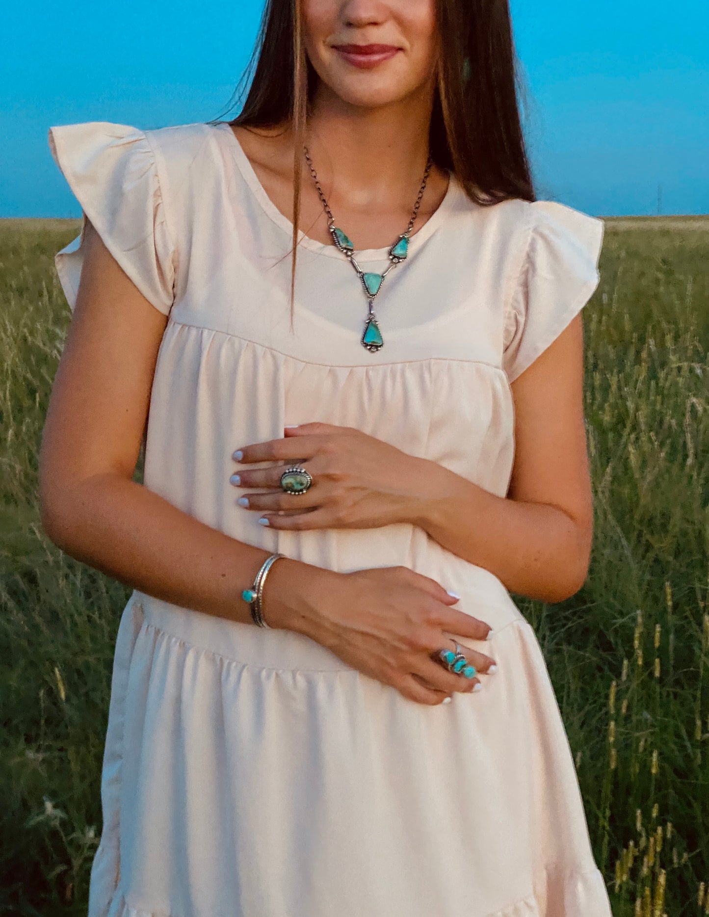 18" Turquoise Lariat Necklace and Dangle Earrings Set by Augustine Largo, Navajo