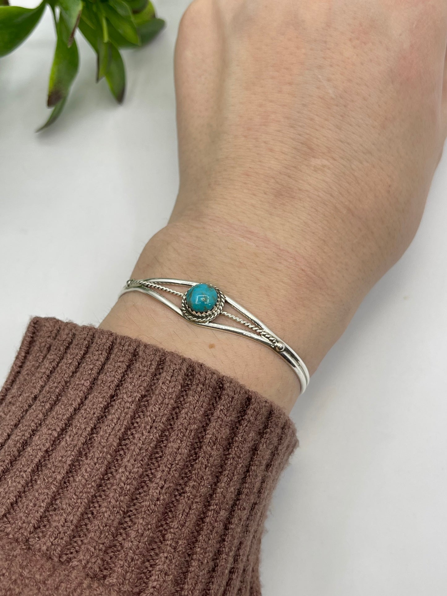 5" - 6.75" Turquoise Stone Sterling Silver Cuff