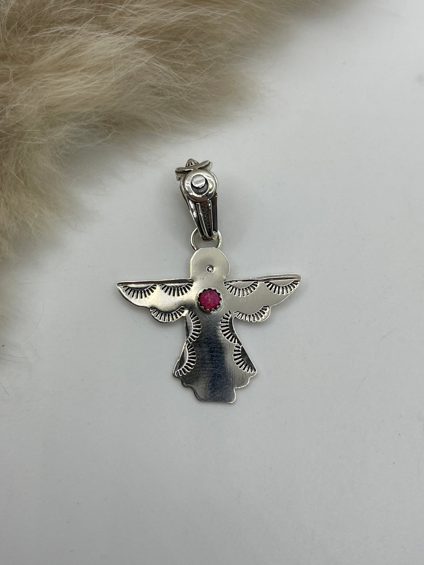 Angel Pendant w/ Hot Pink Opal by Sarah Yazzie, Navajo 9.4mm bale