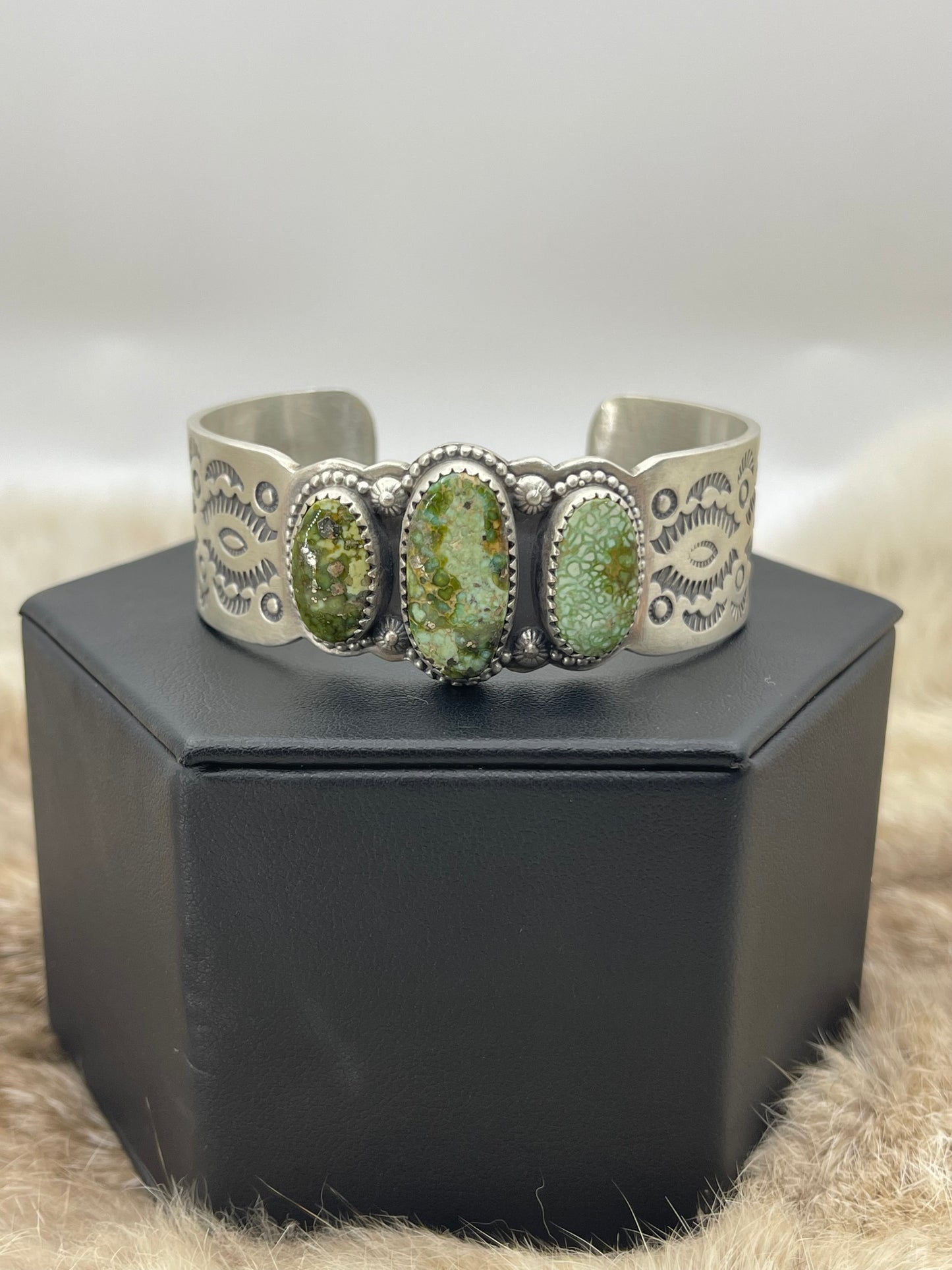 6"- 7.75" 3 Stone Sonoran Gold Turquoise Cuff