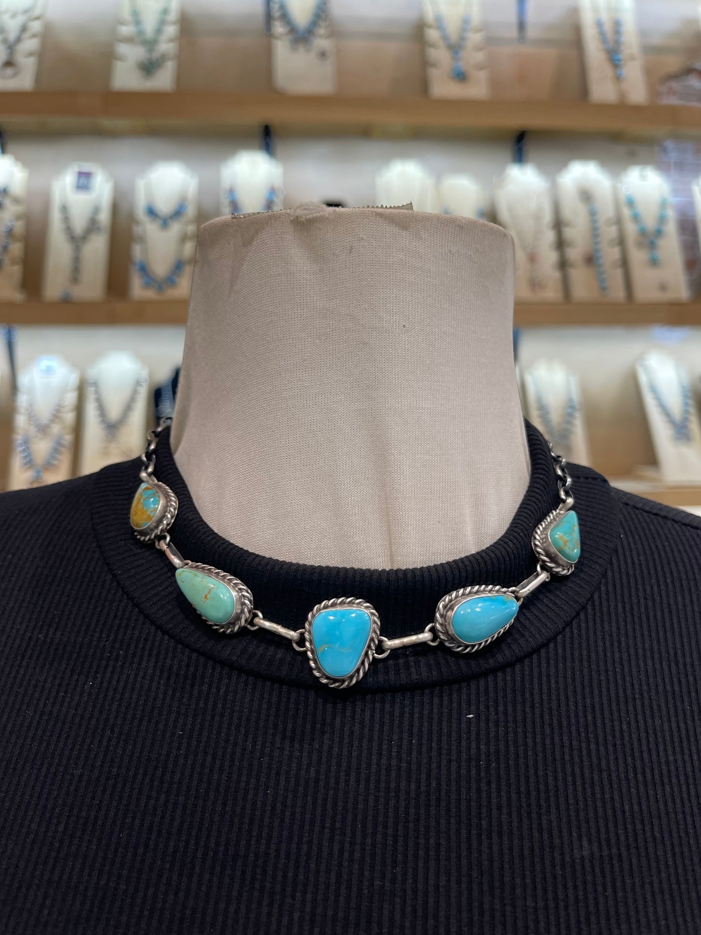 16" 5 Stone Kingman Turquoise Choker by Augustine Largo, Navajo