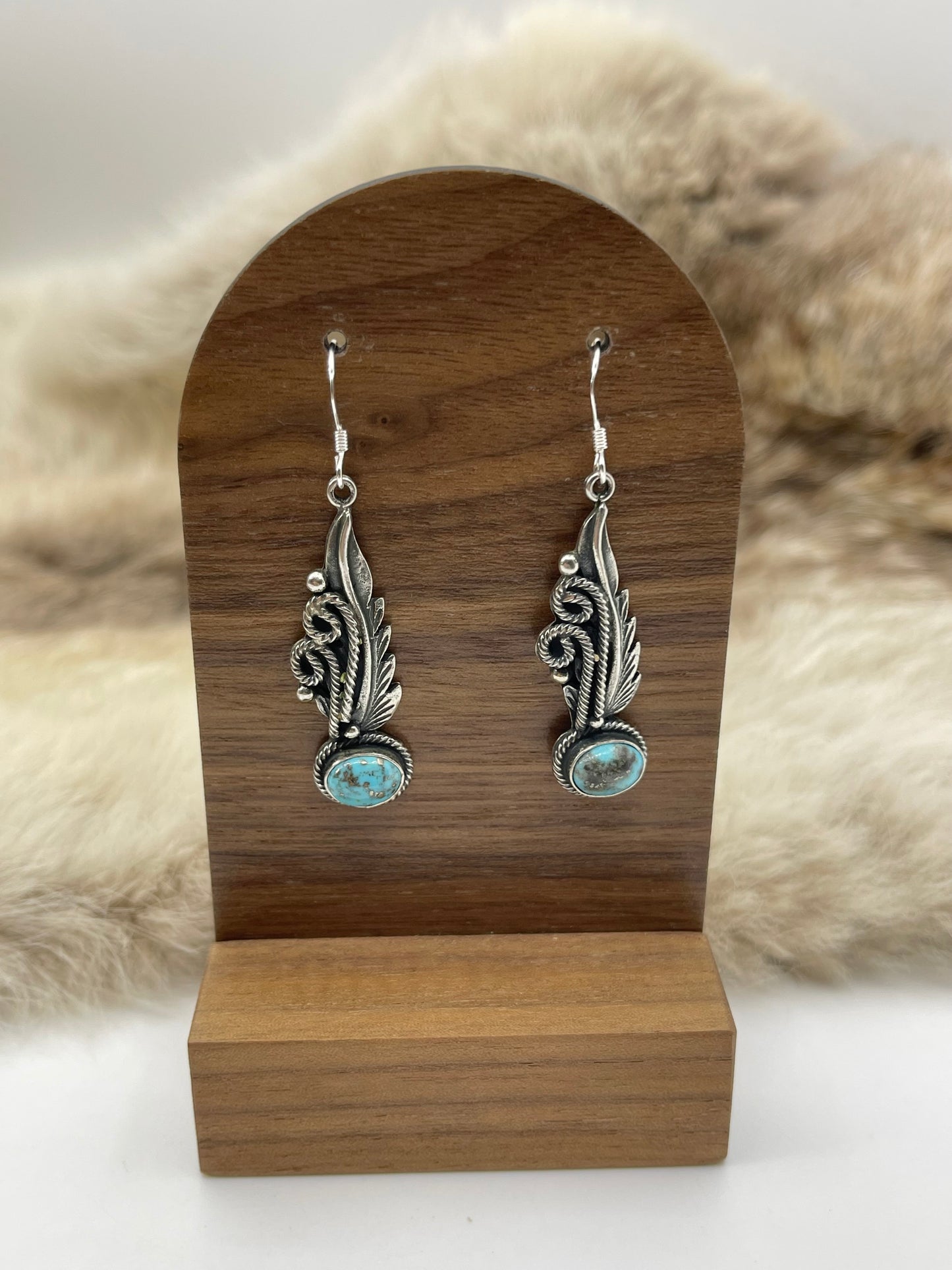 Feather & Spiral Dangle with Turquoise by Genevieve Francisco, Navajo