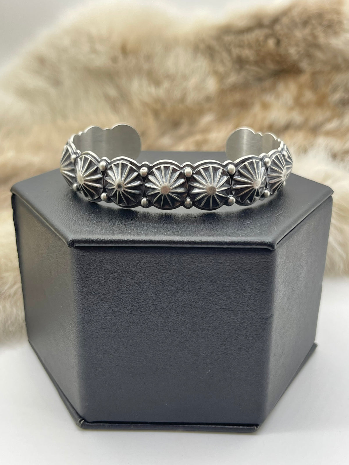 6.5”-7.5” Silver Star Concho Cuff by Thomas Yazzie, Navajo