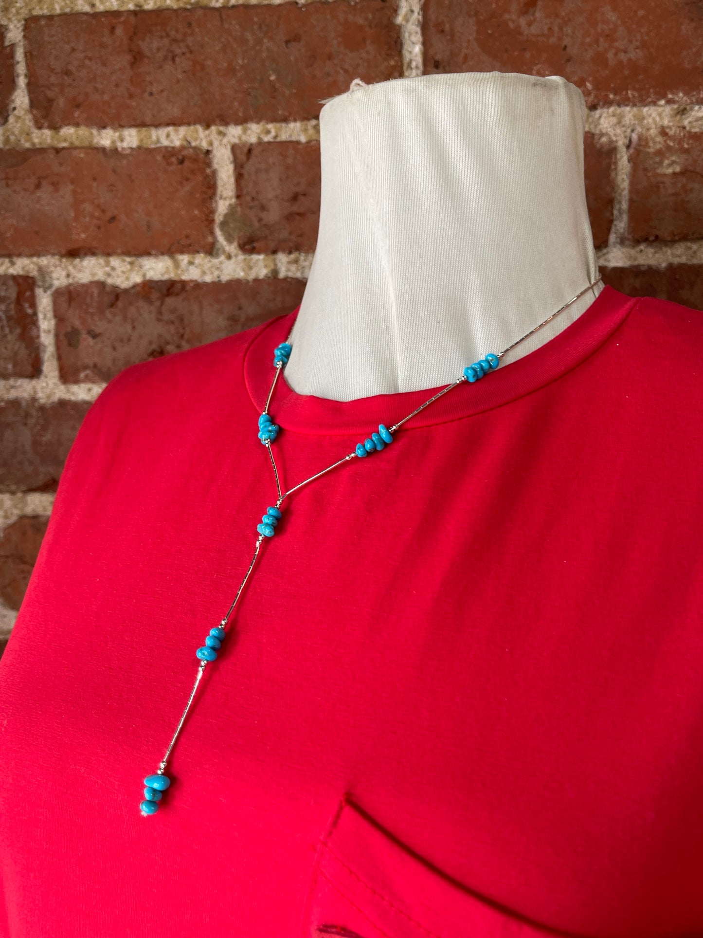 18"+3 1/2" Sleeping Beauty Turquoise Nugget on Liquid Silver Lariat Necklace