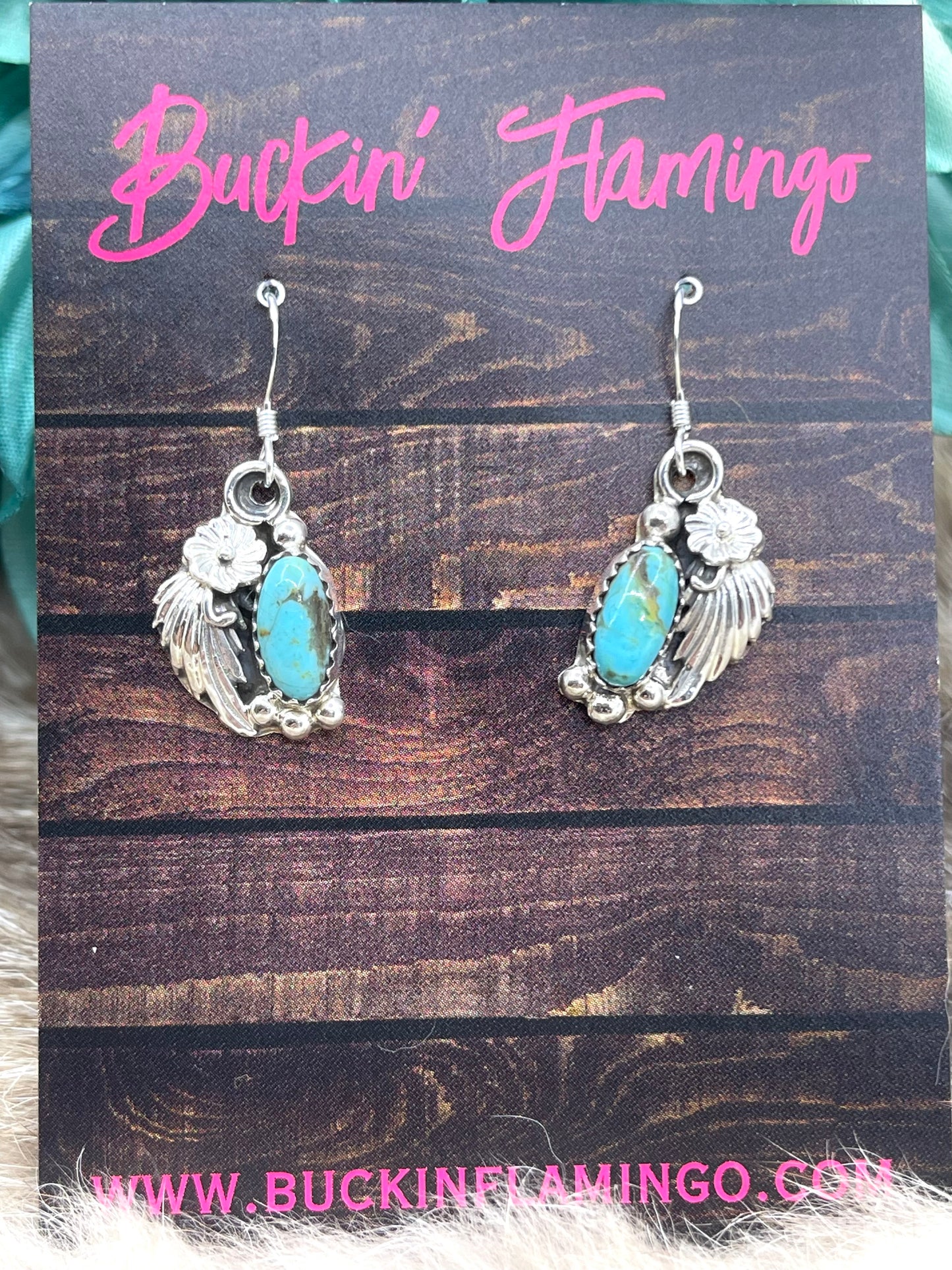 Turquoise Dangle with Silver Flower Earrings by Robert Martinez, Navajo