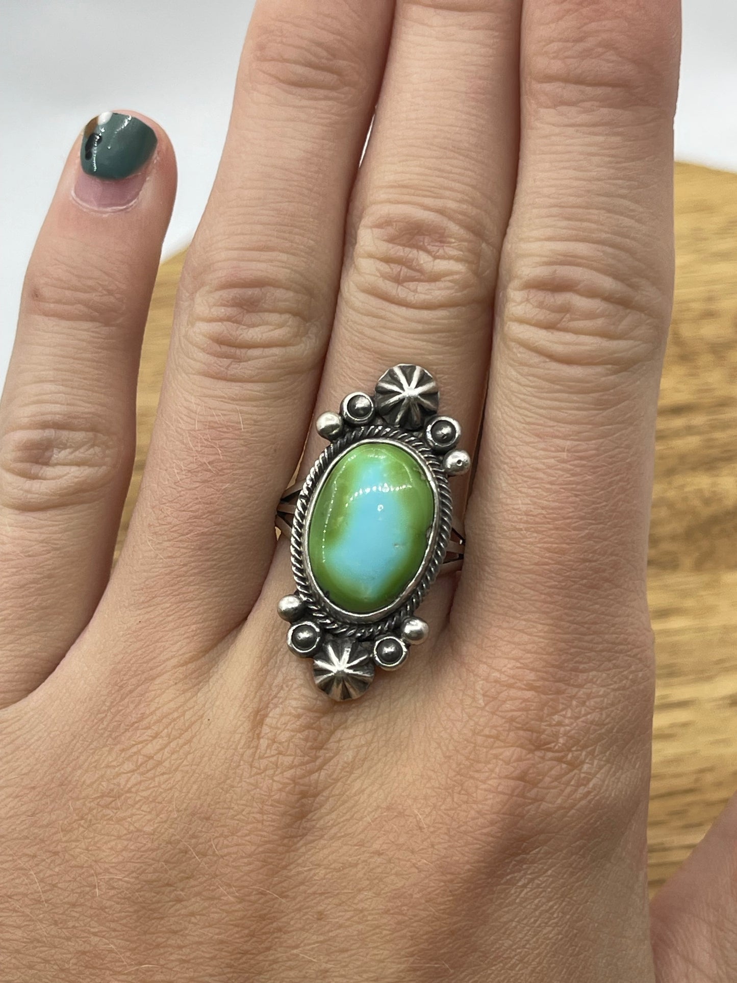 10.0 Sonoran Gold Turquoise Oval Ring by Maritta Benally, Navajo