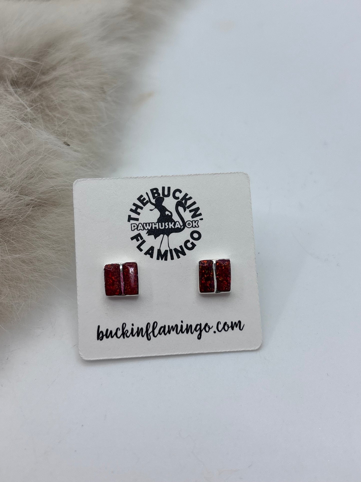 Red Opal Inlay Earrings by Juanita & Wilbert Tucson, Zuni