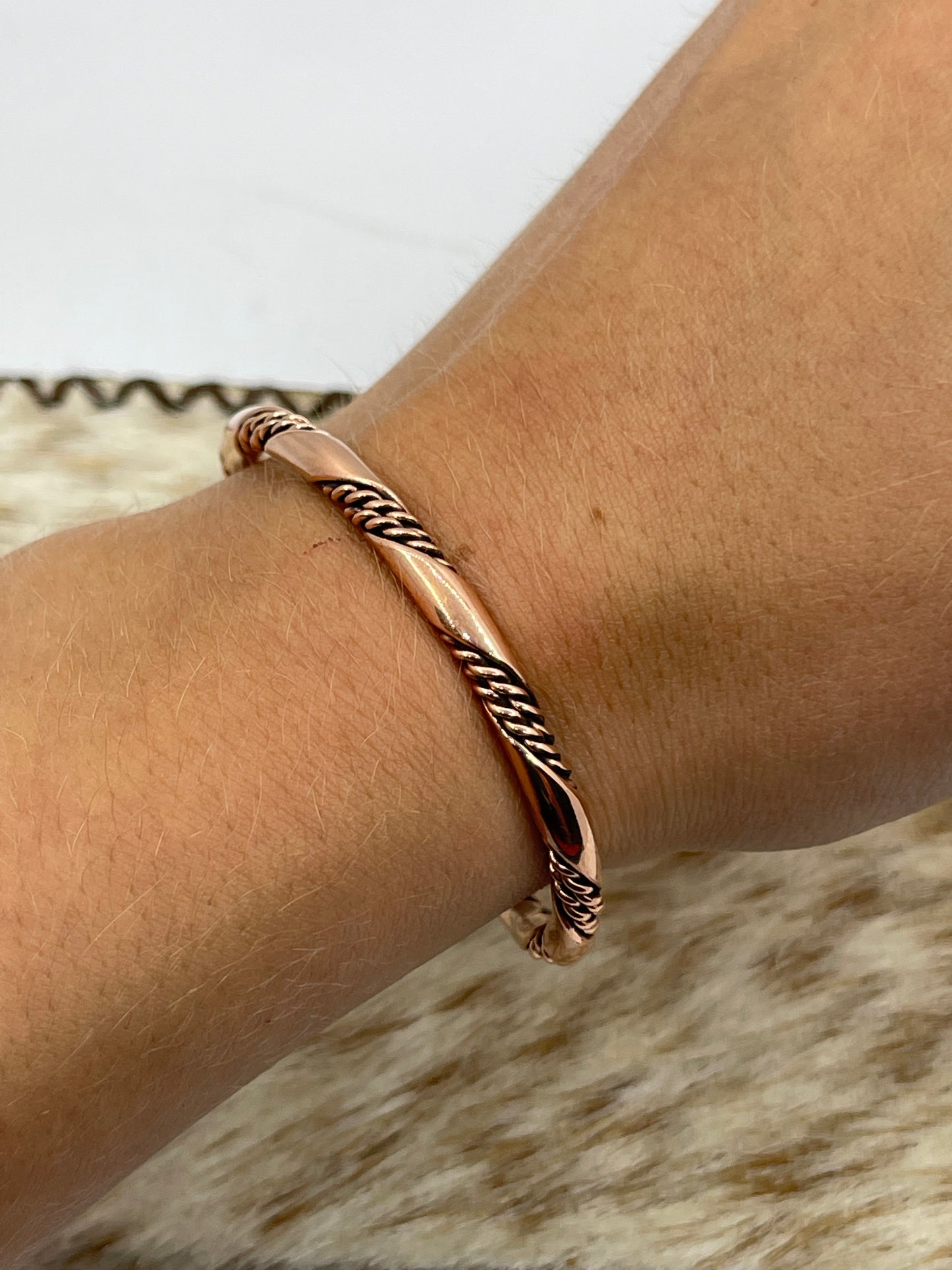 5 1/4"-6 1/2" Twisted Copper Wire Cuff by Elaine Tahe, Navajo