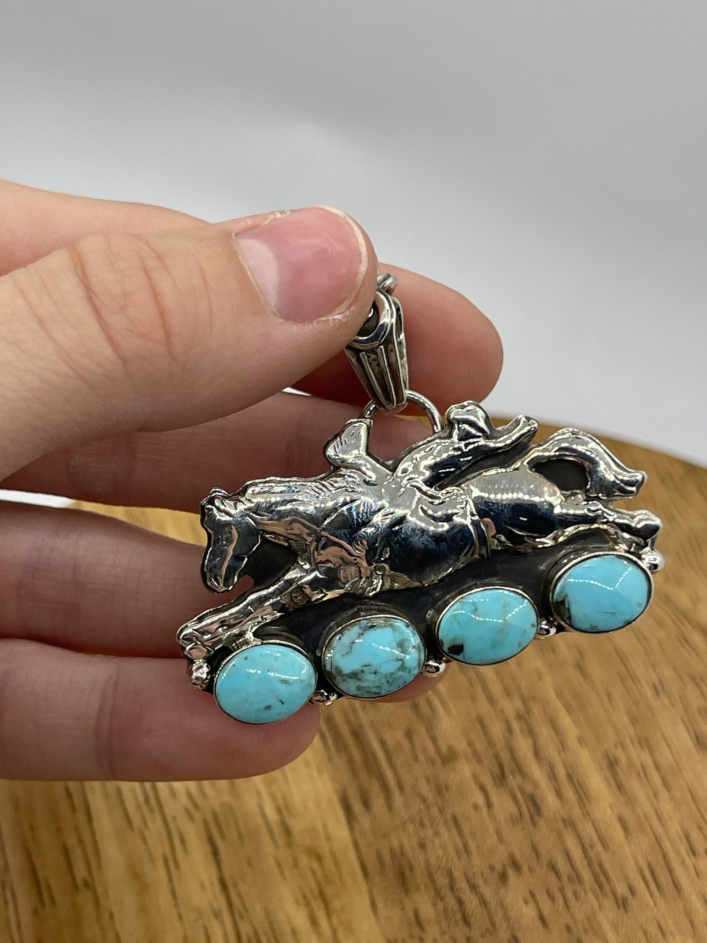 4 Stone Turquoise Horse Pendant with a 9mm Bale by Evangeline Perry, Navajo