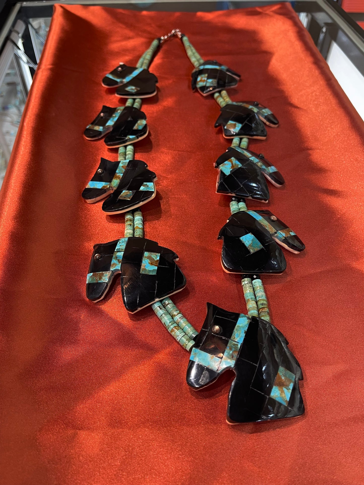 36" Black Onyx & Turquoise Horse Head Necklace