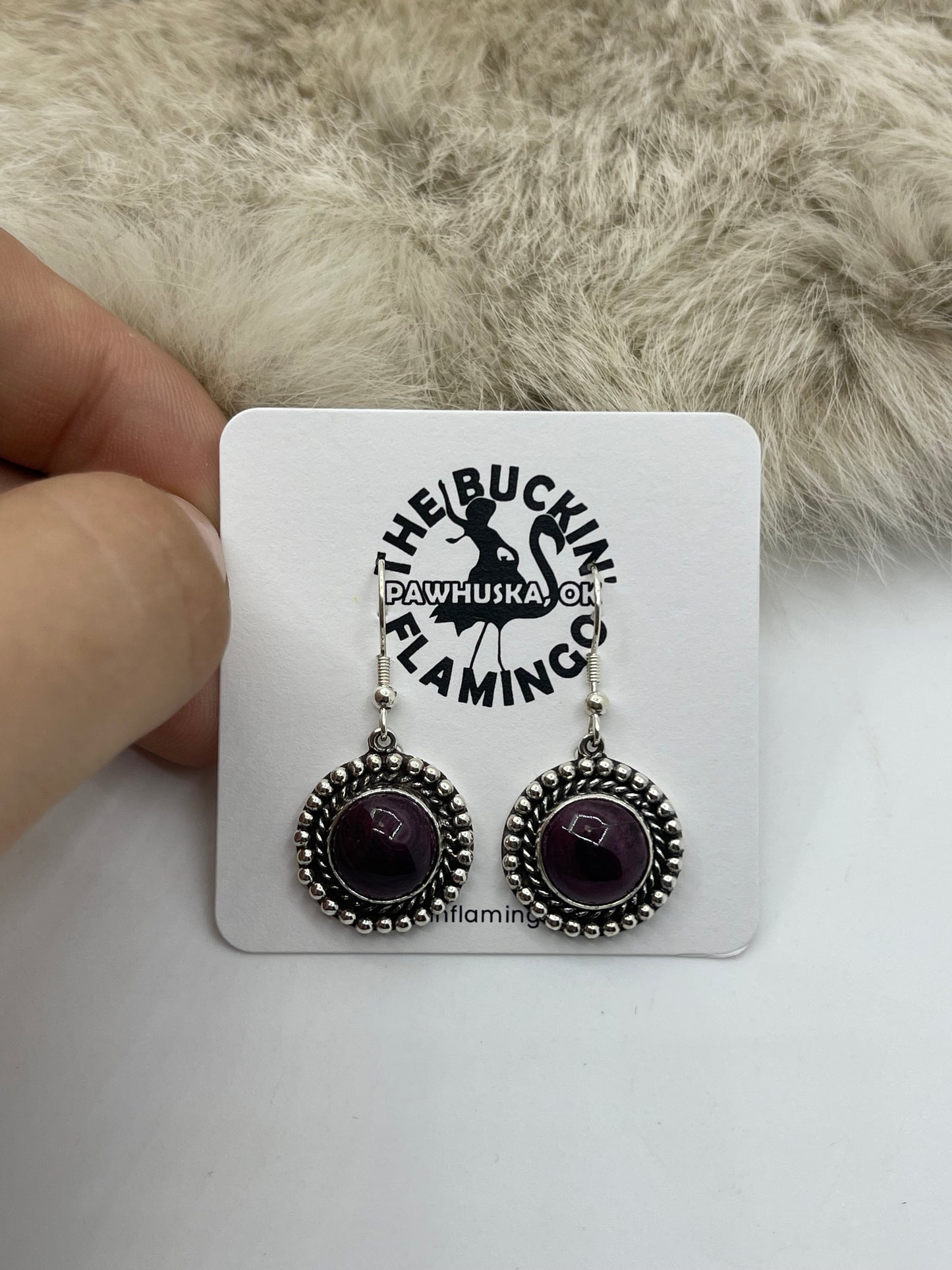 Purple Spiny Oyster Circle Dangle Earrings