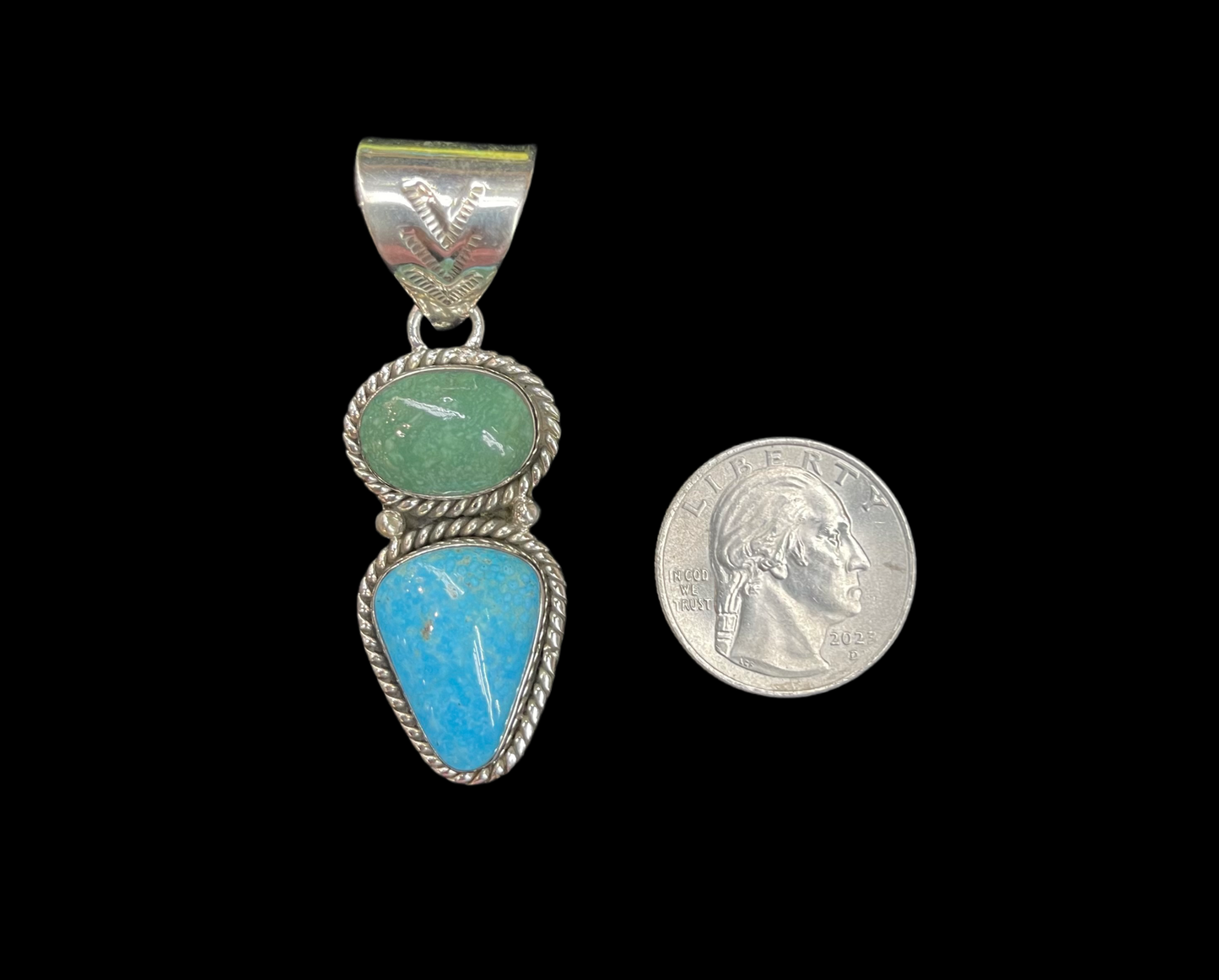 2 Stone Emerald Valley Turquoise and Kingman Turquoise Pendant