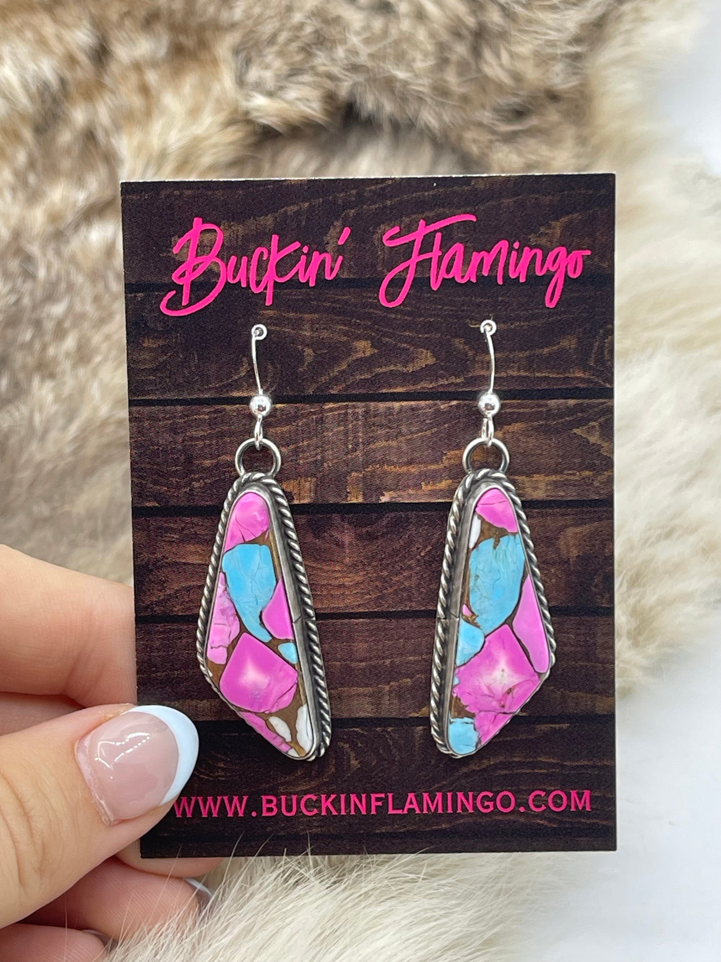 Cotton Candy Hook Dangle Earrings by Chassity Belone, Navajo
