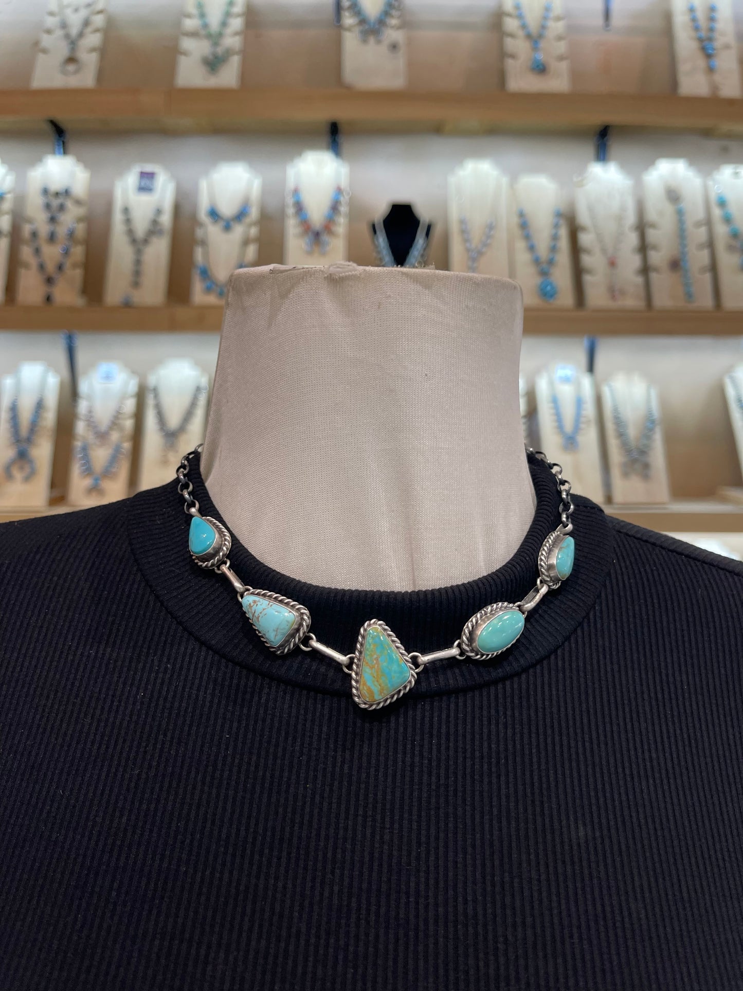 16" 5 Stone Kingman Turquoise Choker by Augustine Largo, Navajo