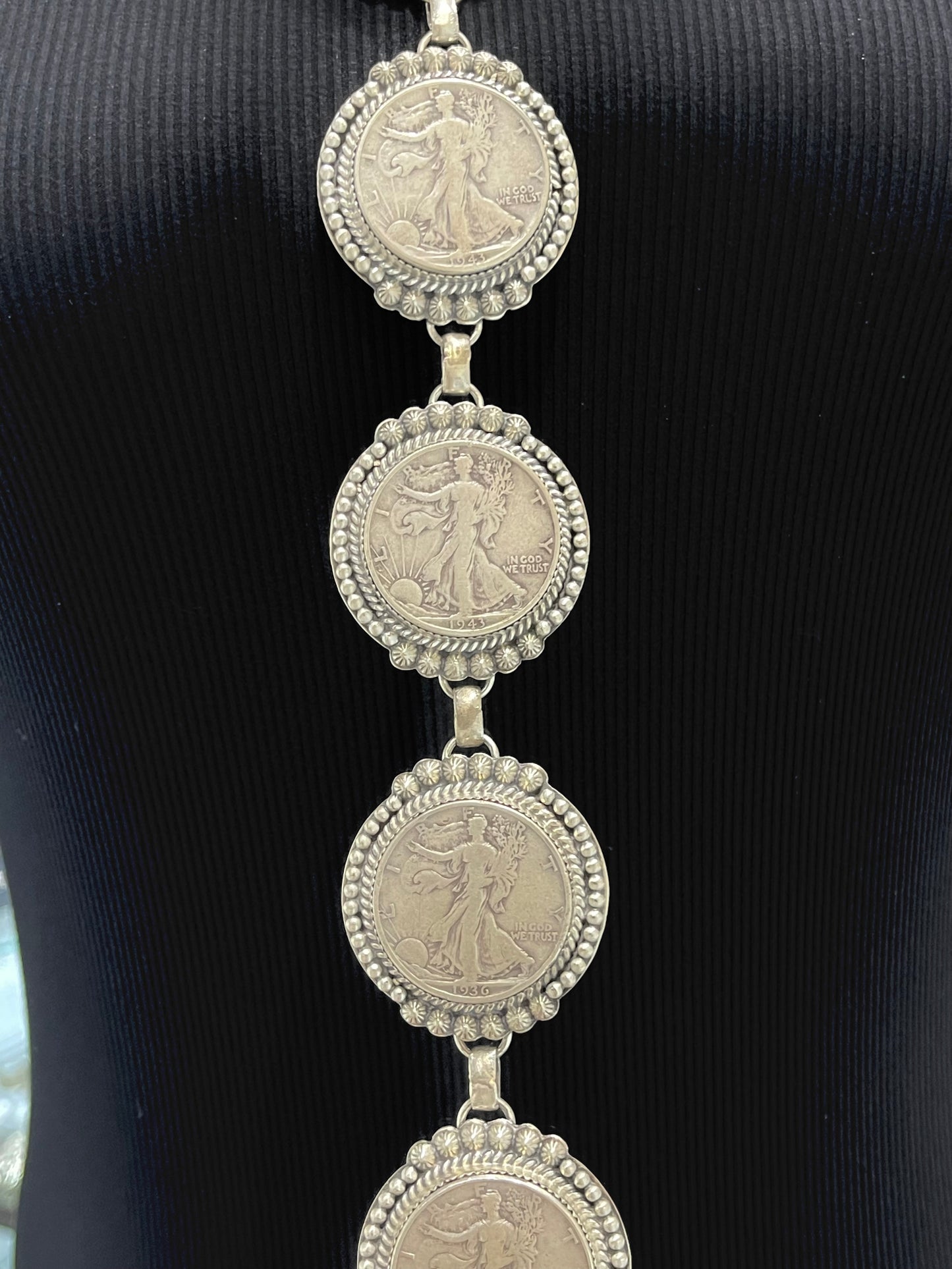 18" Vintage Silver Half Dollar 6 Coin Necklace