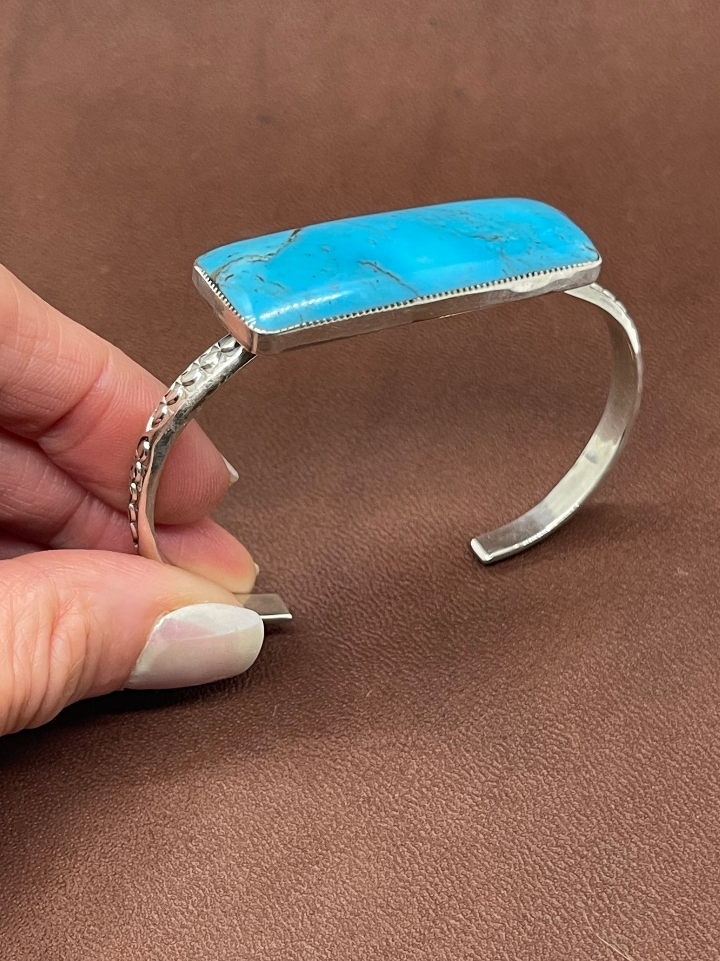 5 1/2"-7" Kingman Turquoise Bar Cuff by Bucky Belin, Navajo