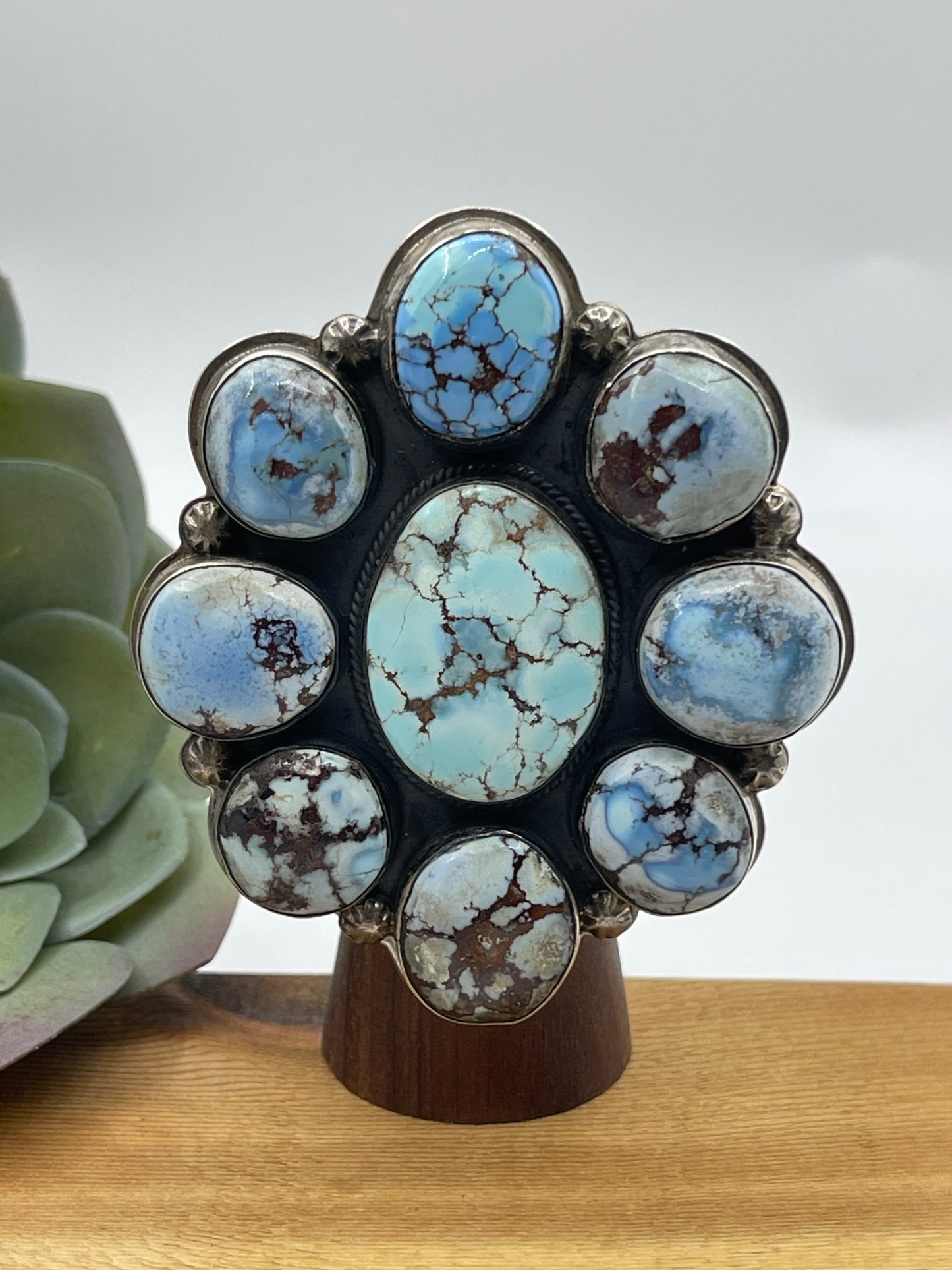 Golden Hills Turquoise Cluster Adjustable Ring by Steven Nez, Navajo