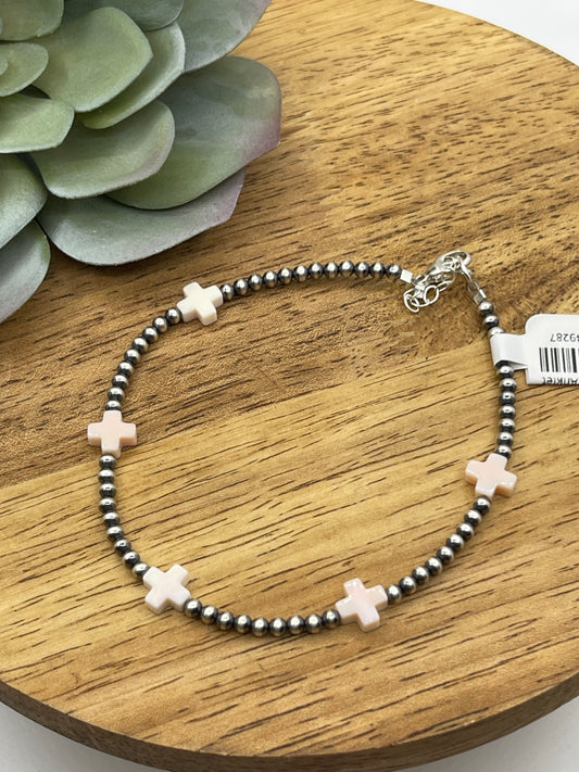 9"+1" Pink Conch Shell and 3mm Navajo Pearls Anklet