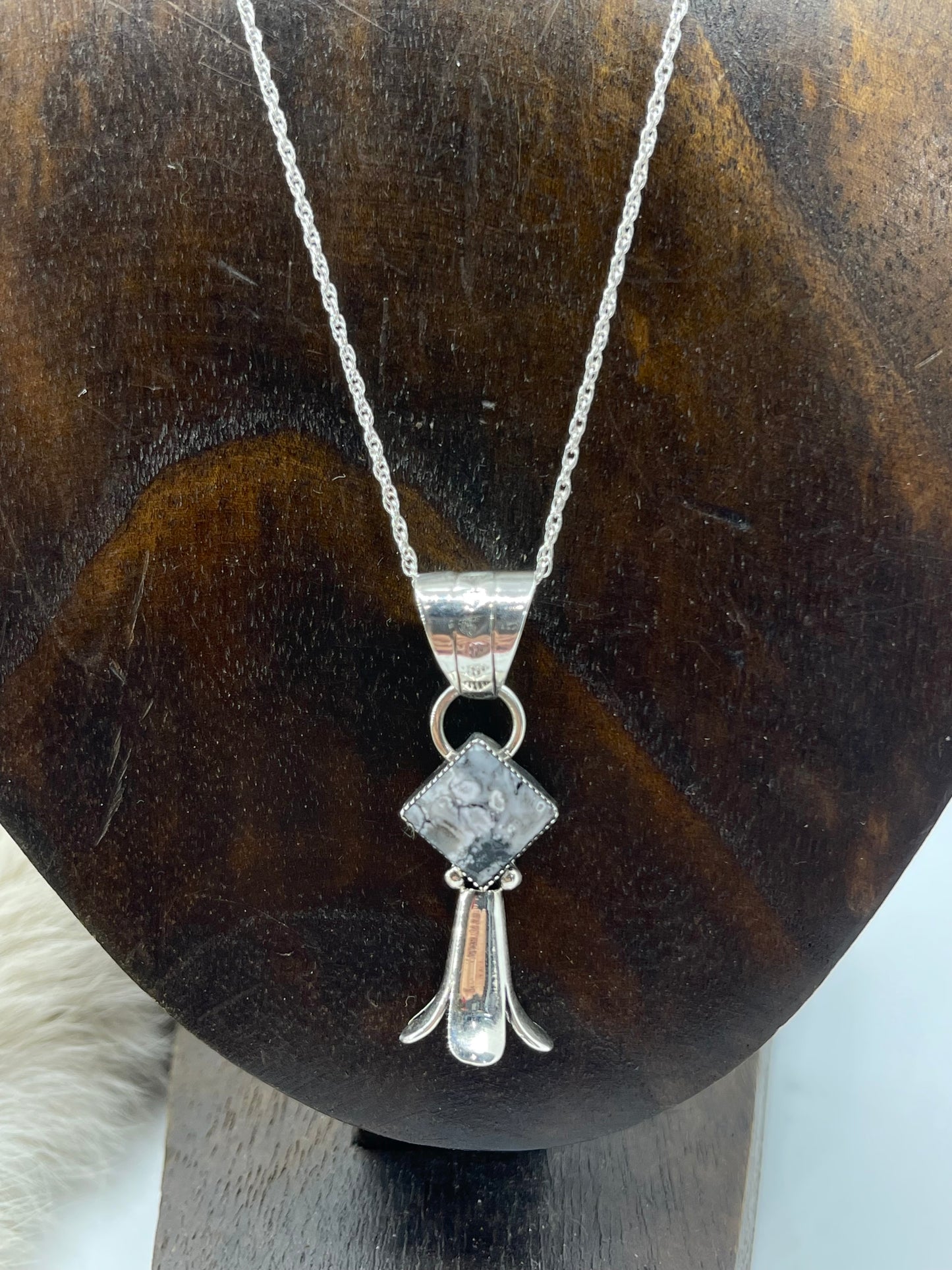 White Buffalo Blossom Pendant on 18" Chain by Sonyei Coho, Navajo