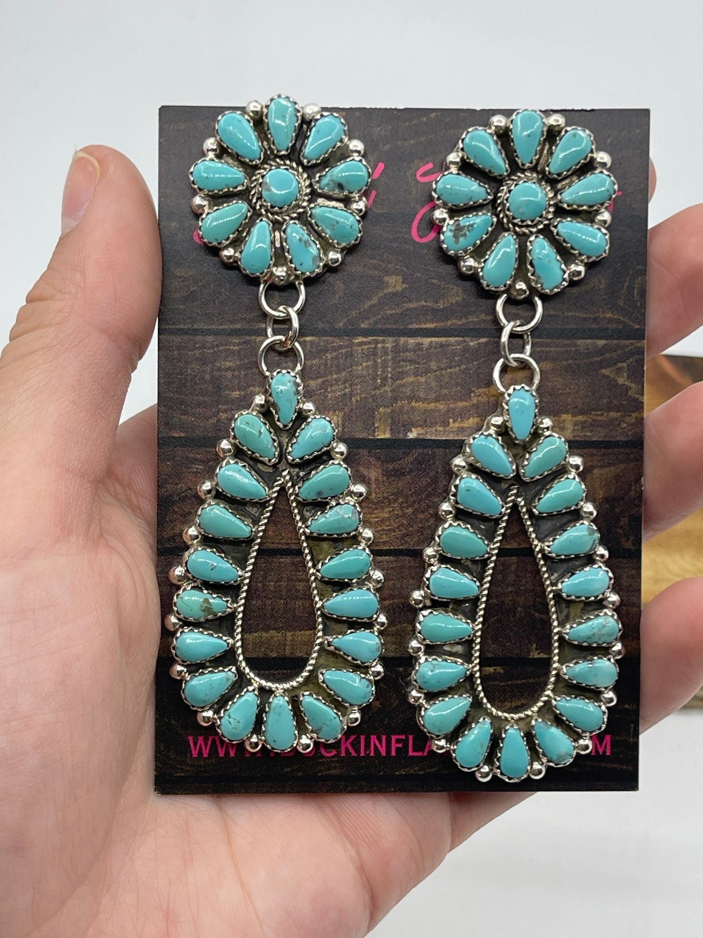 LOT 48 1/4 Turquoise Cluster Teardrop Post Dangle Earrings by Alicia Wilson, Navajo