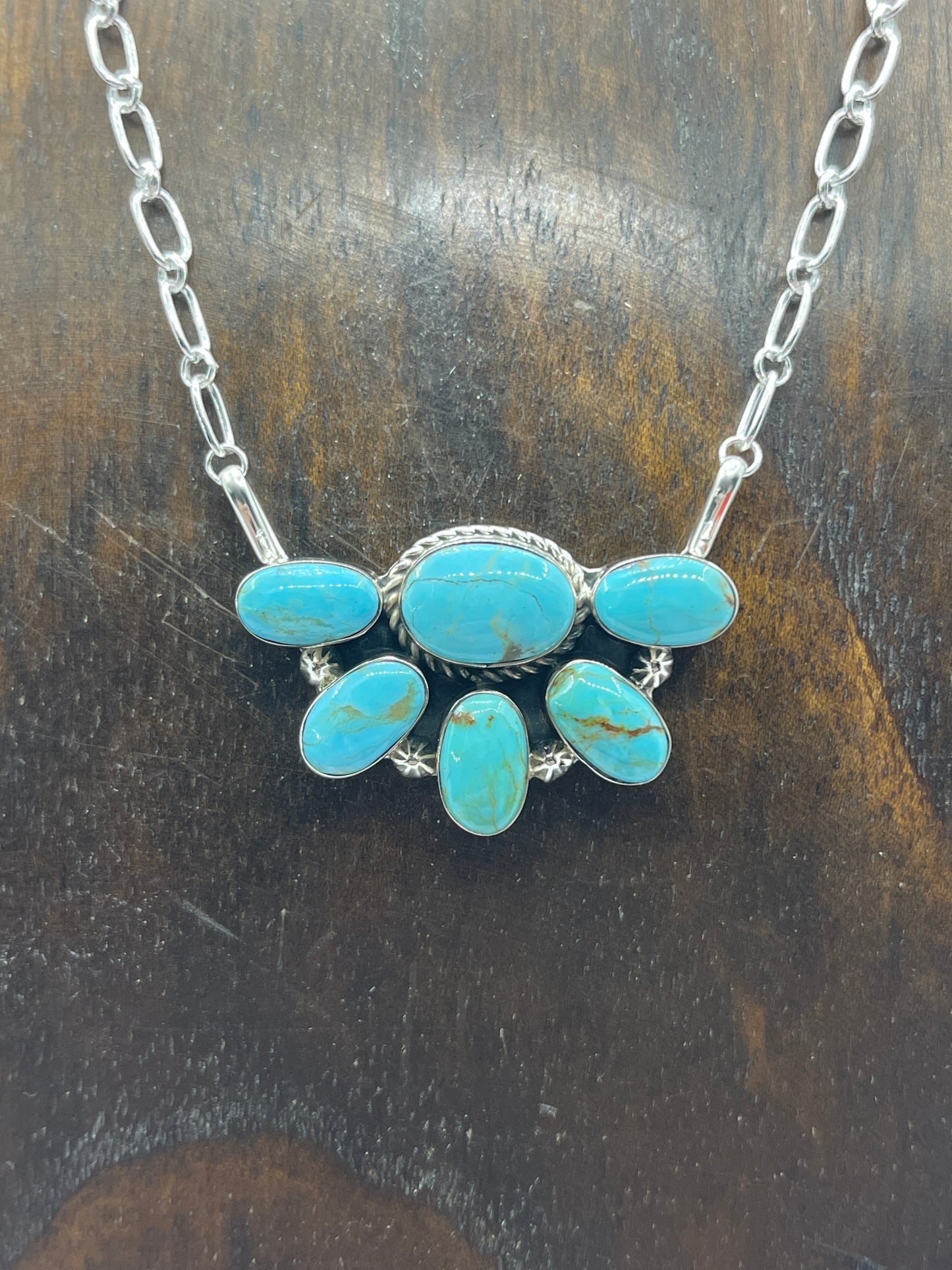 Half Cluster Turquoise Necklace by Kimberly Yazzie, Navajo