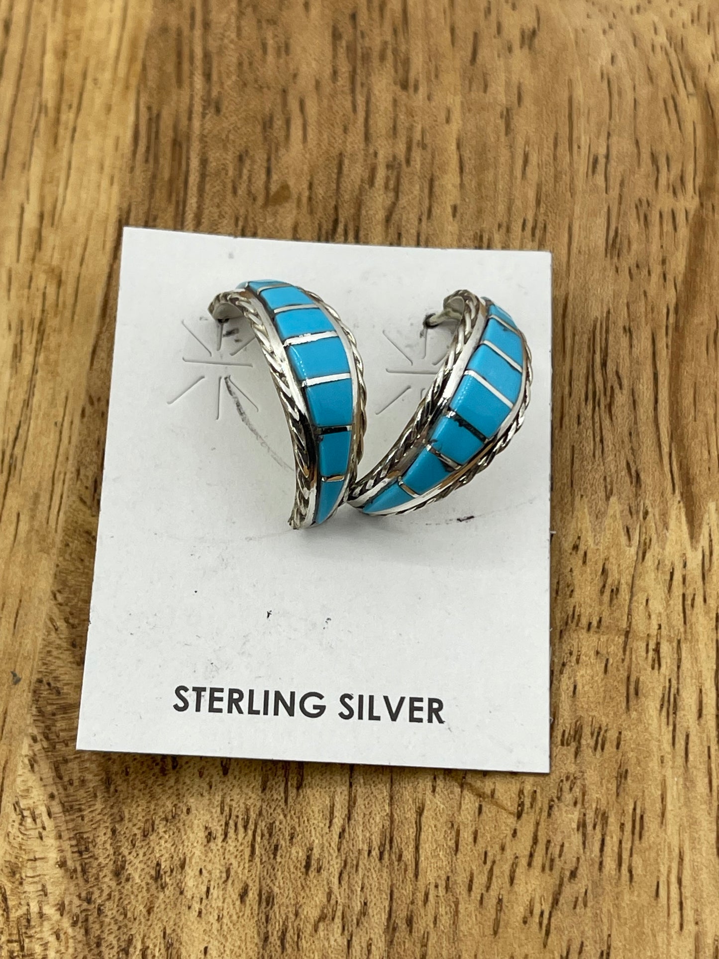 Turquoise Inlay Post Earrings by Malcolm Chavez, Zuni