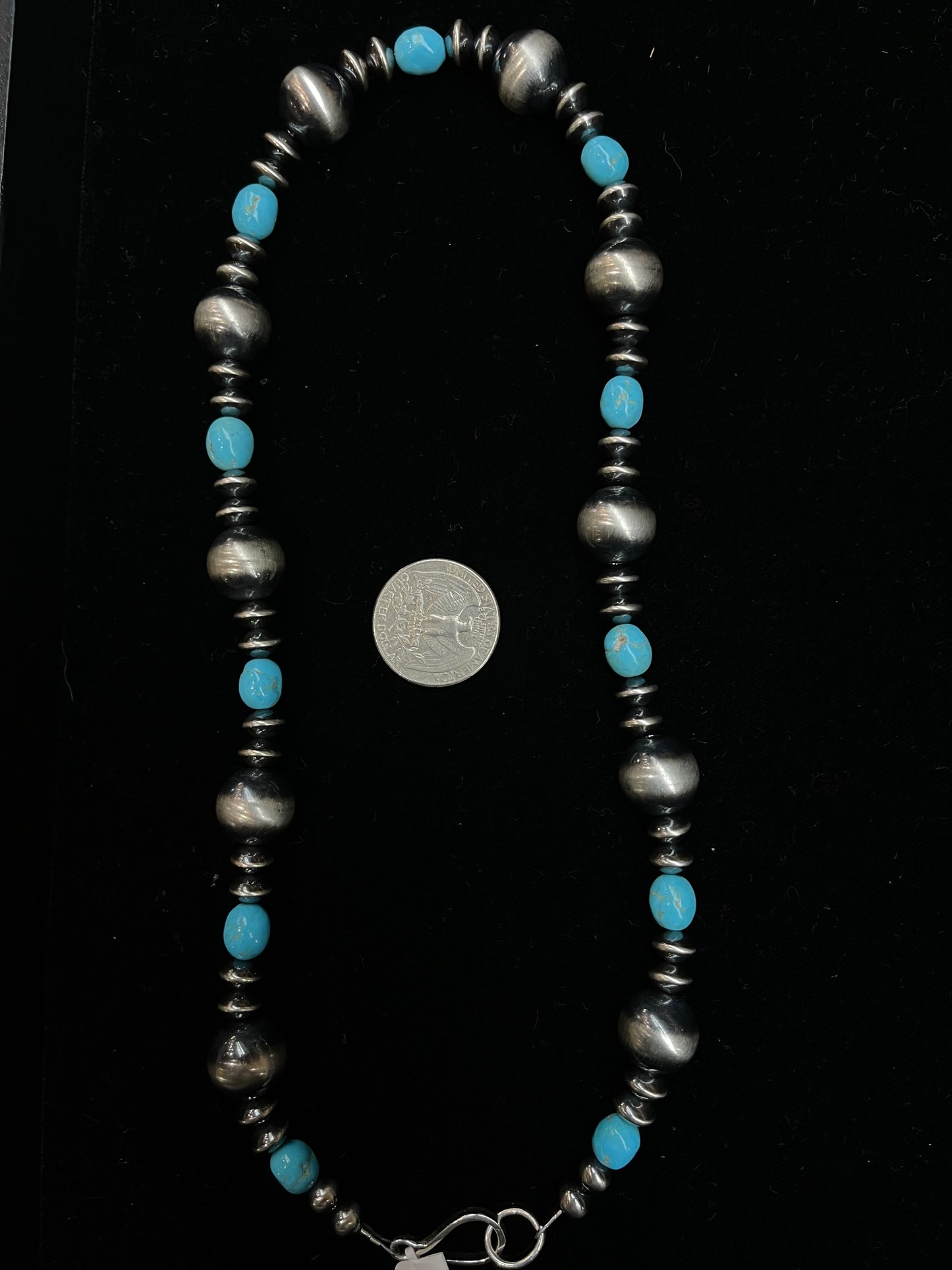 20" 8mm-14mm Navajo Style Pearls and Turquoise nugget Necklace