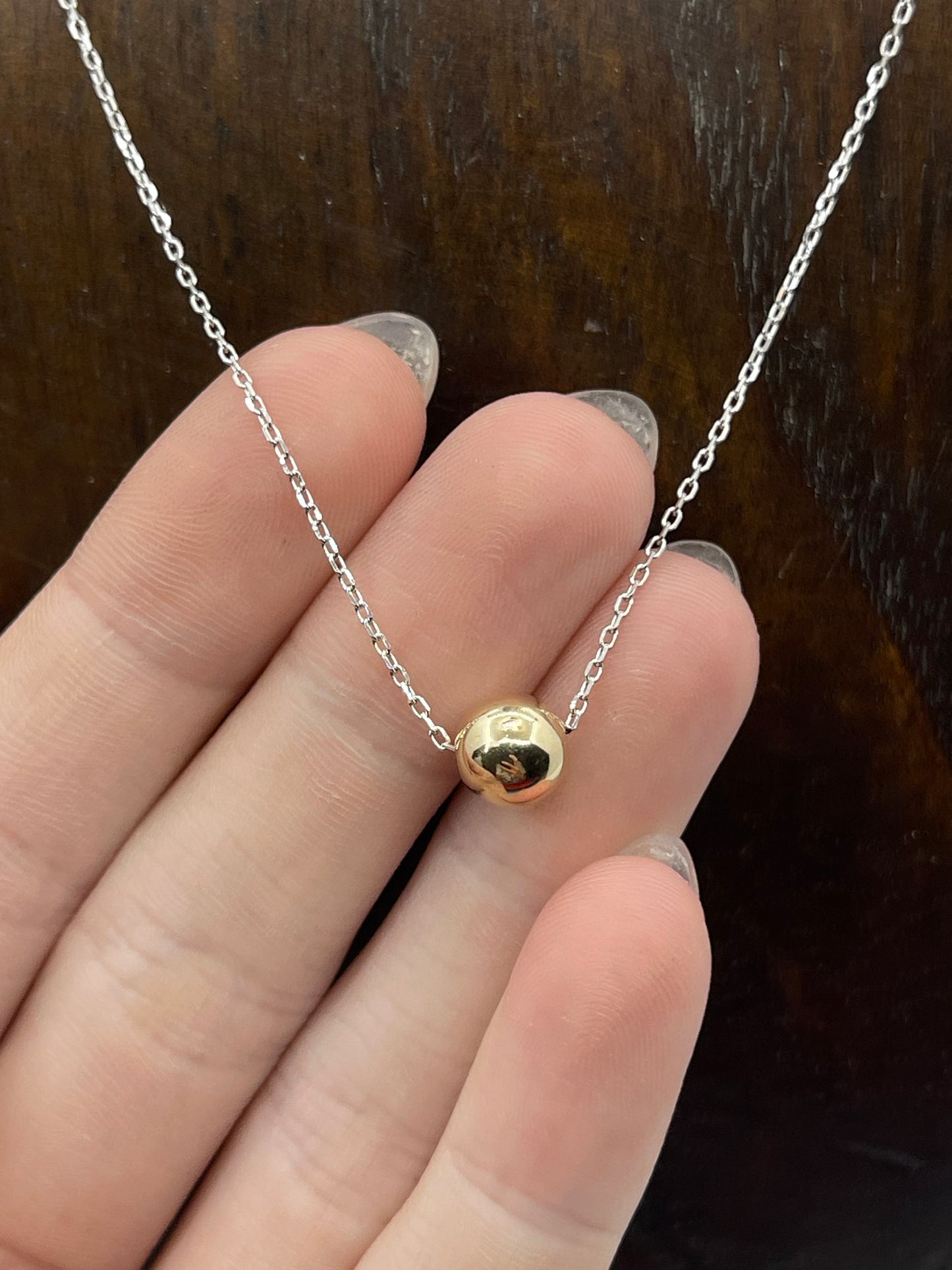 16"+3" Silver Chain with a 7mm 14k Gold Filled Beaded Necklace