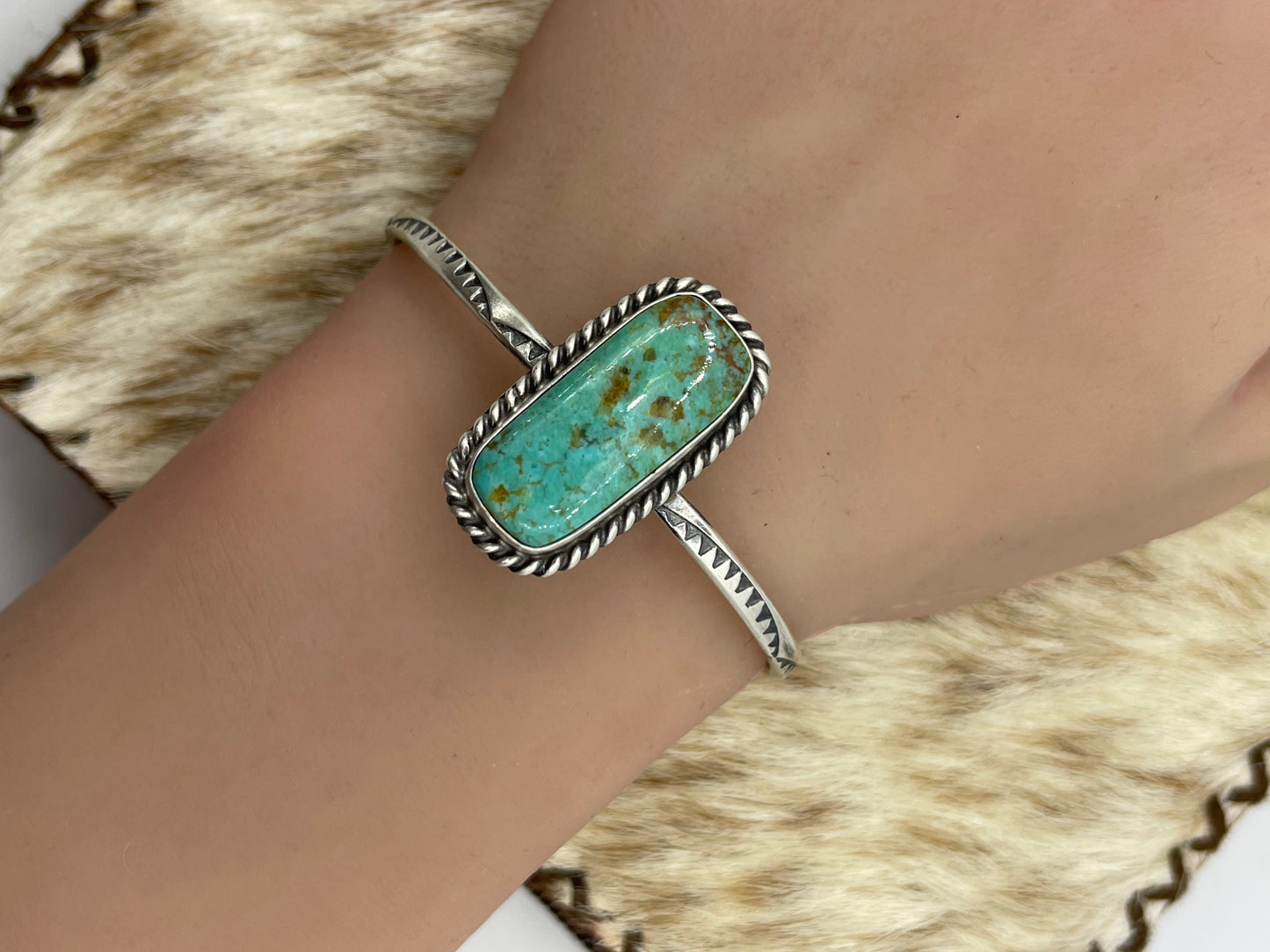 Single Stone Stamped Cuff by Donovan Skeet, Navajo