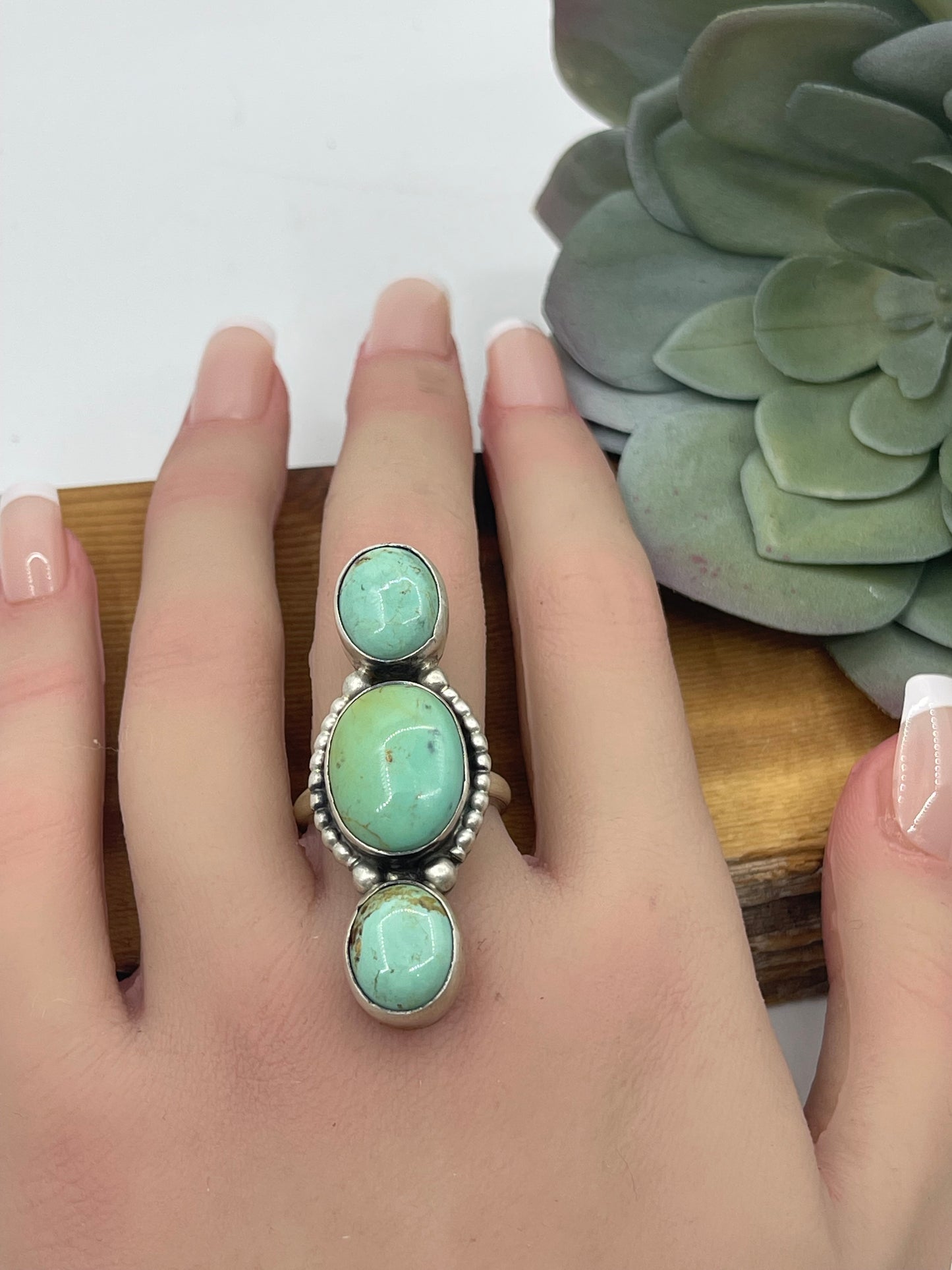 Adjustable 3 Stone Turquoise Ring, Navajo Made