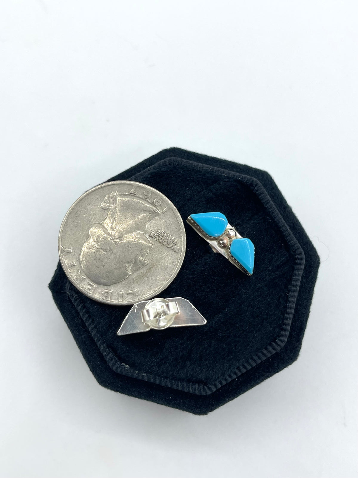 2 Stone Turquoise Earrings by Huberta Lonjose, Zuni